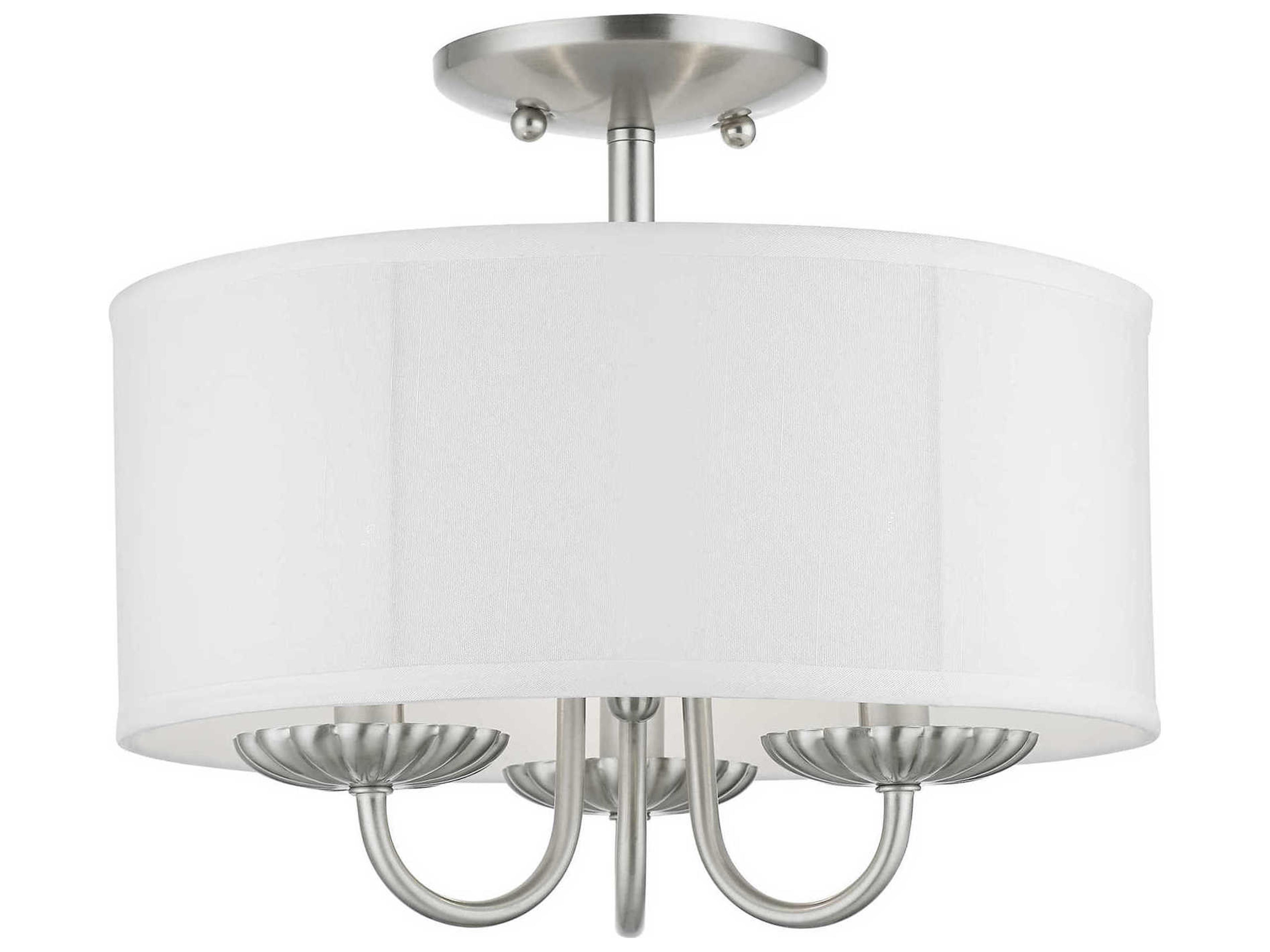 Livex Lighting Brookdale 3-Light Brushed Nickel White Drum Semi Flush Mount