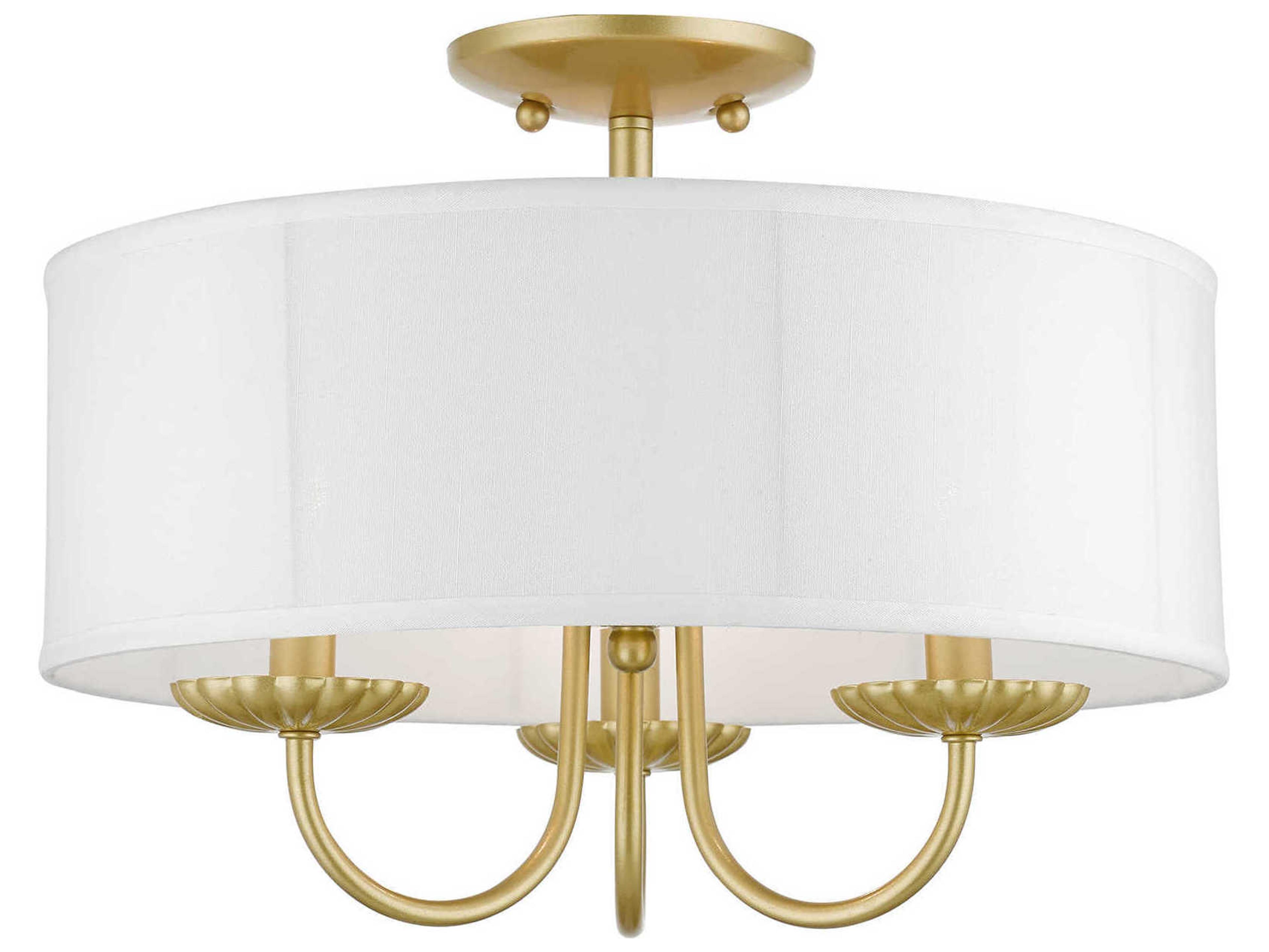 Livex Lighting Brookdale 3-Light Soft Gold Brass Drum Semi Flush Mount
