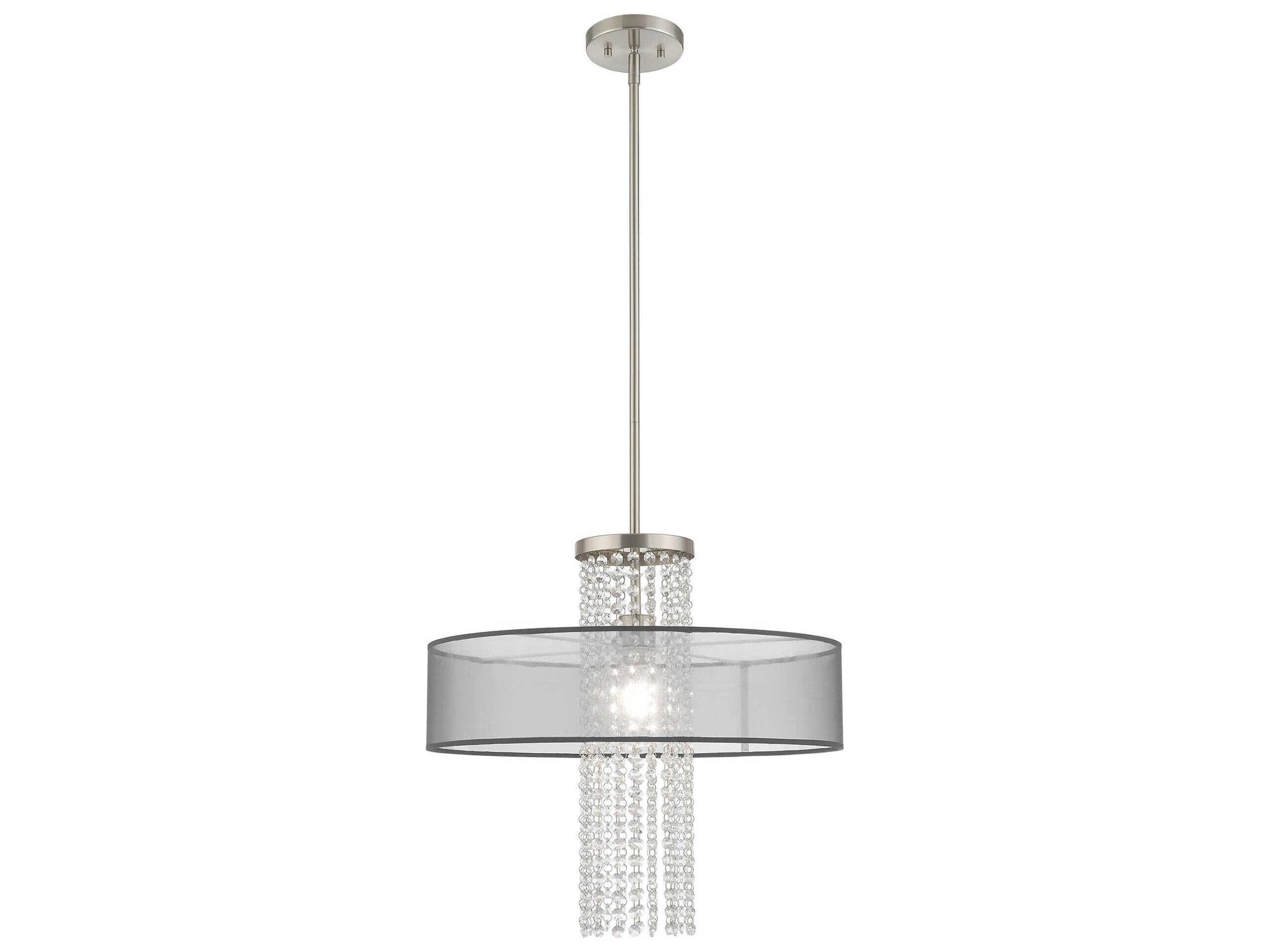 Livex Lighting Bella Vista 1-Light Brushed Nickel Clear Crystal Drum Pendant