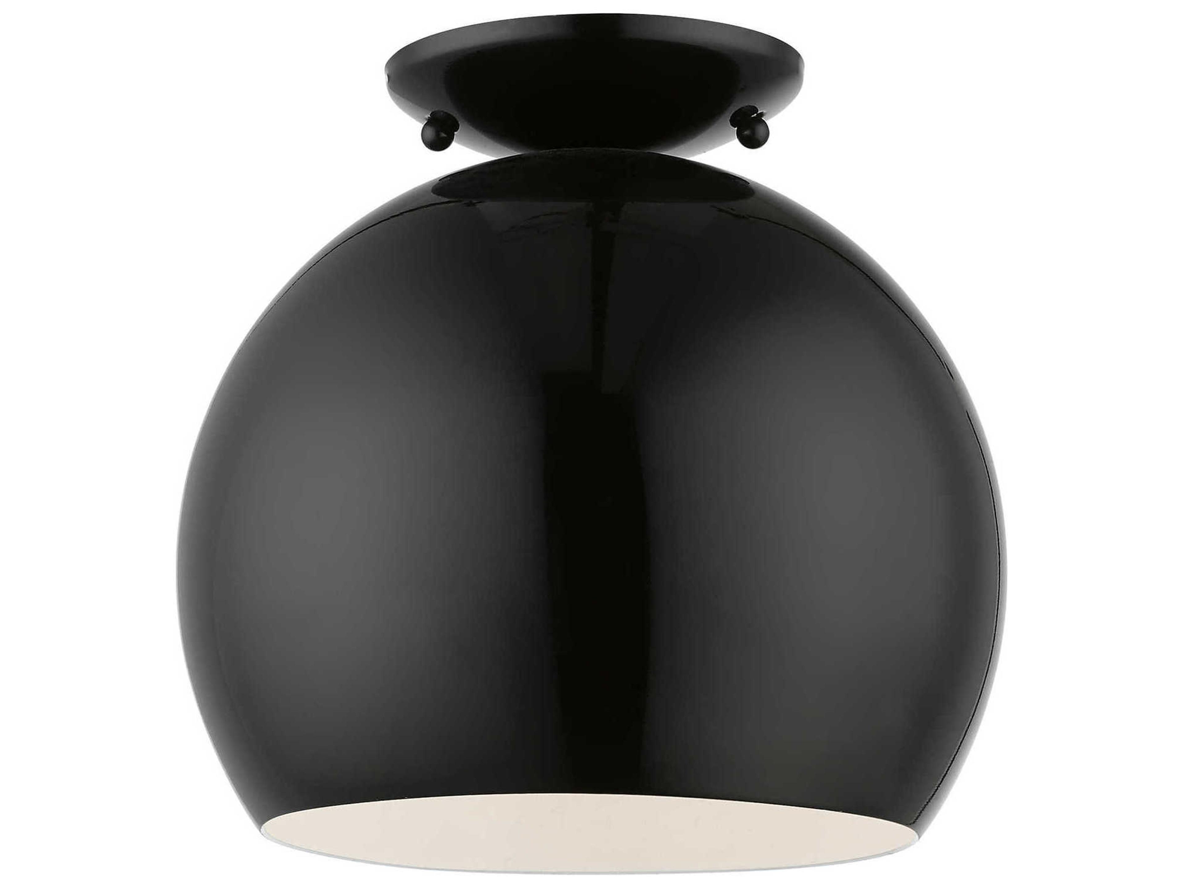 Livex Lighting Piedmont 1-Light Shiny Black White Dome Geometric Semi Flush Mount