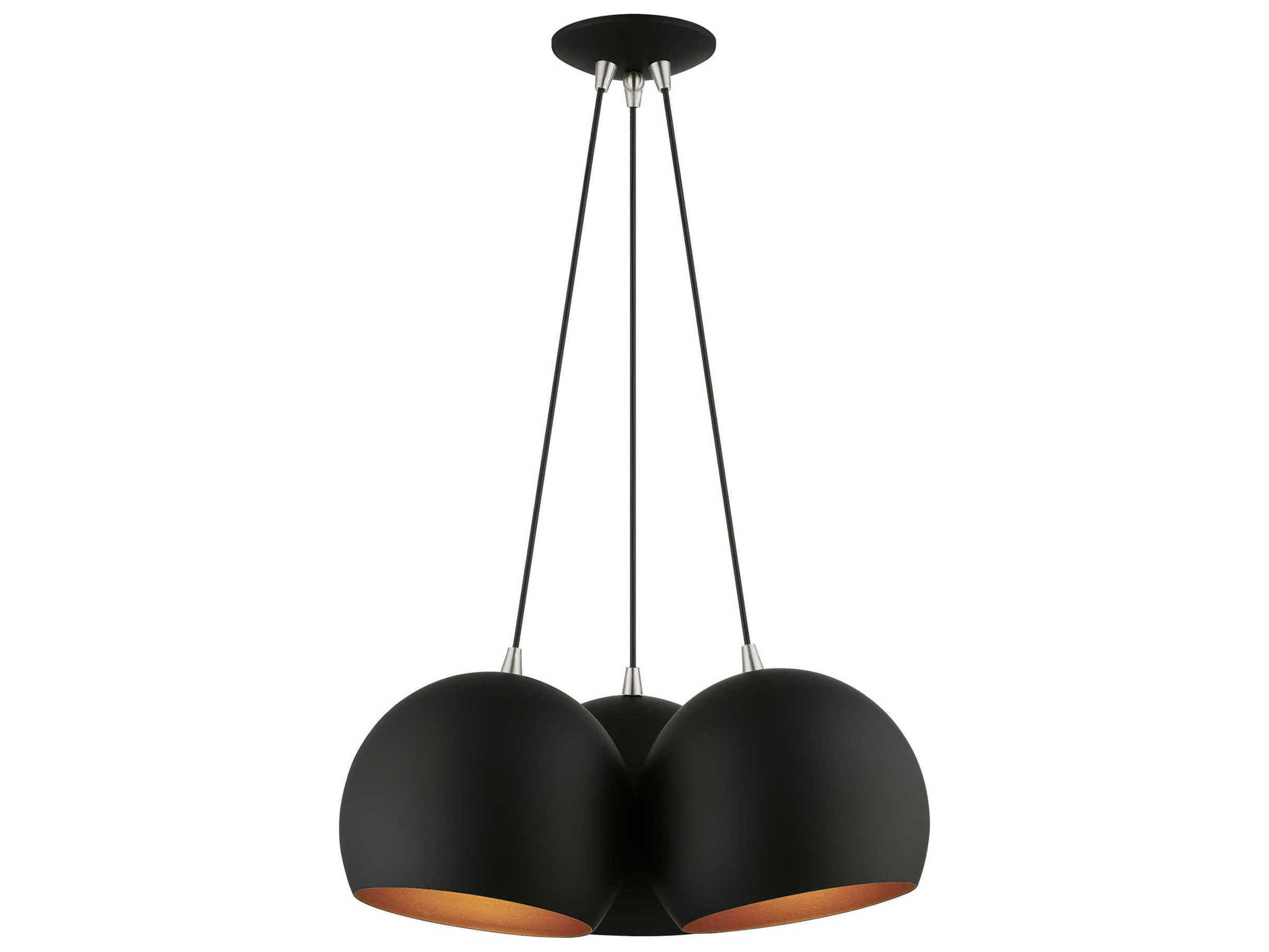 Livex Lighting Piedmont 3-Light Black Brushed Nickel Gold Dome Geometric Pendant