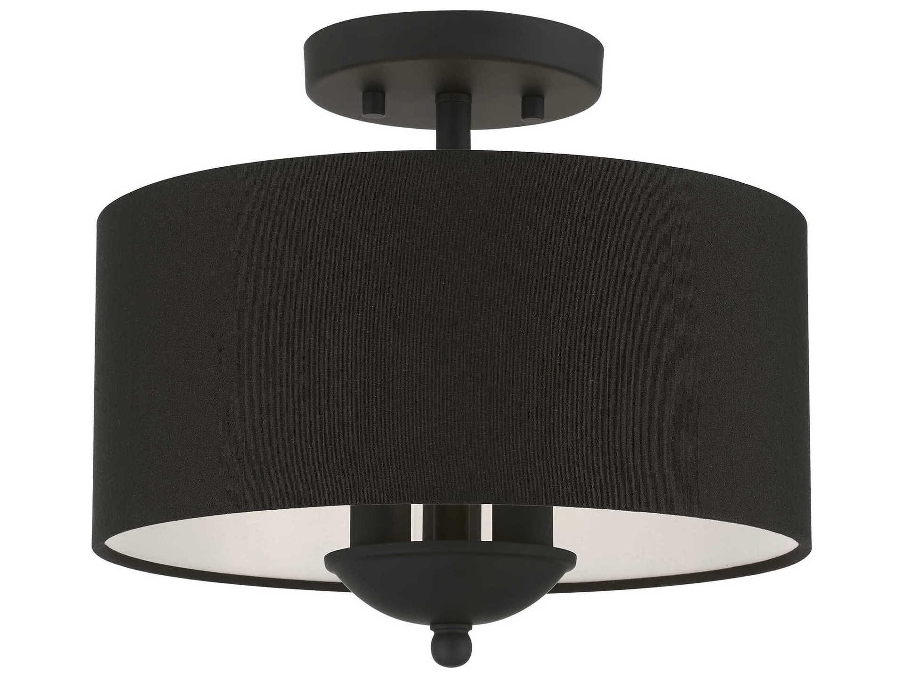 Livex Lighting Birchwood 3-Light Black Drum Semi Flush Mount