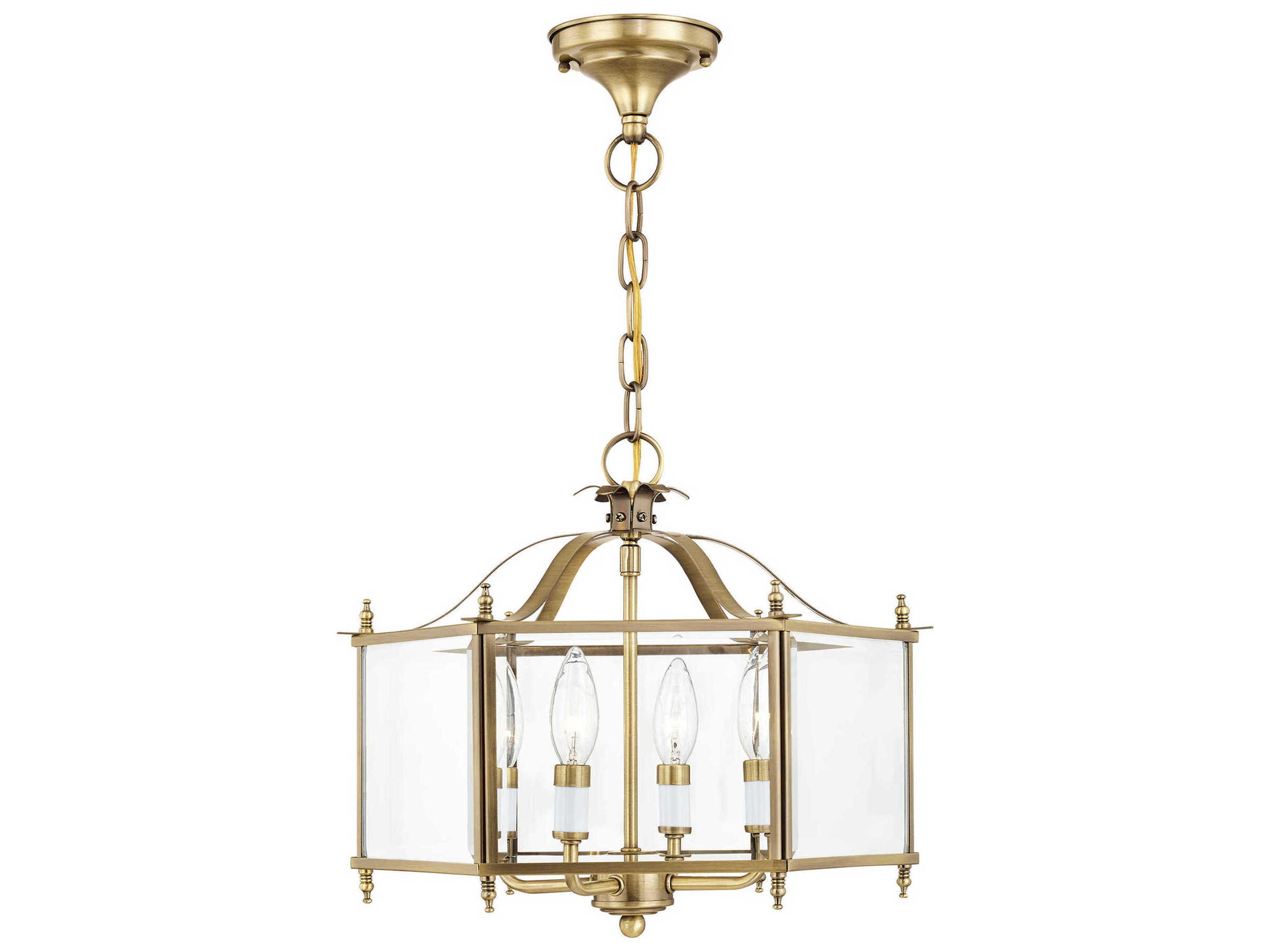 Livex Lighting Livingston 4-Light Antique Brass Glass Candelabra Lantern Chandelier
