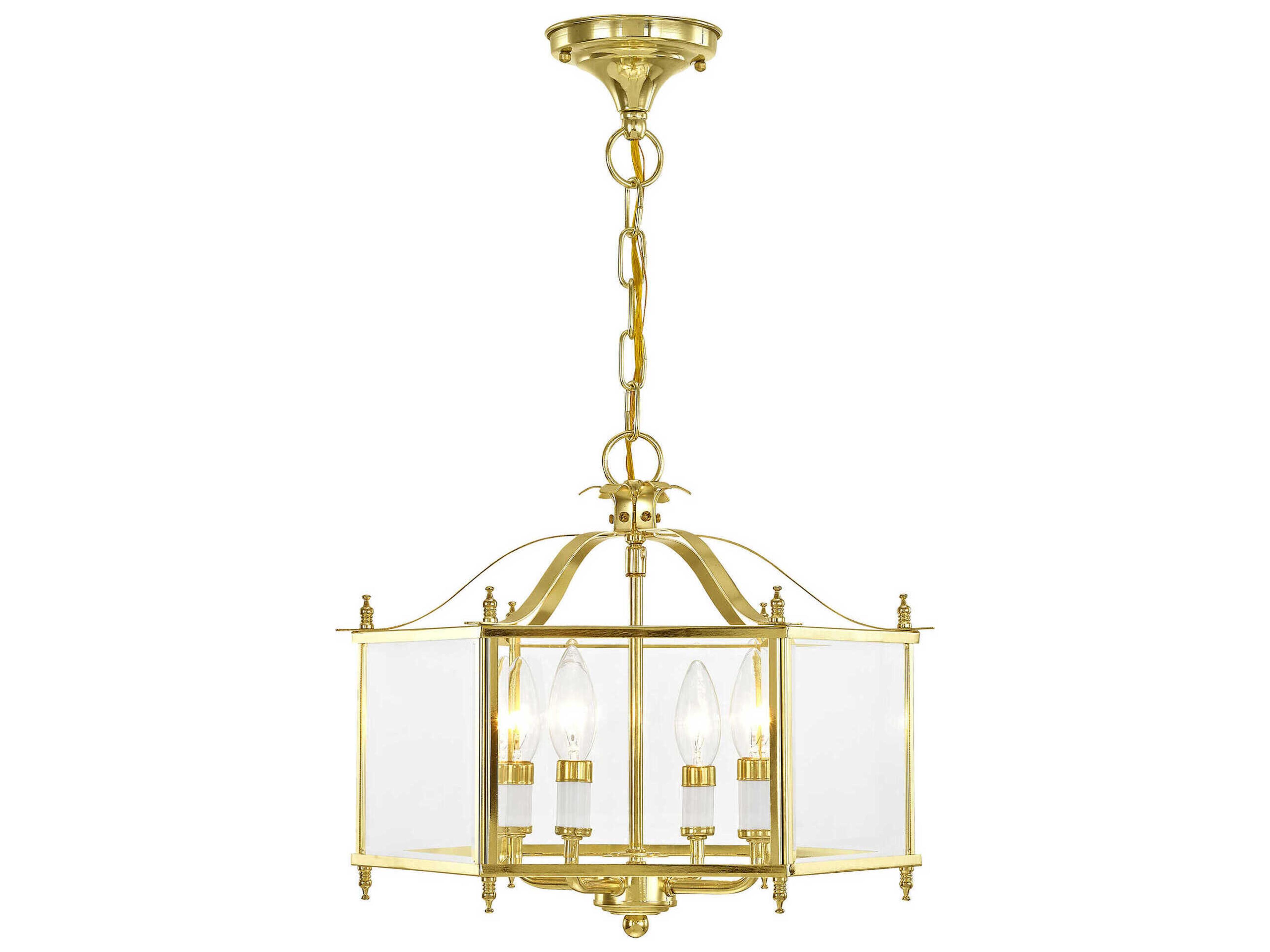 Livex Lighting Livingston 4-Light Polished Brass Glass Candelabra Lantern Chandelier