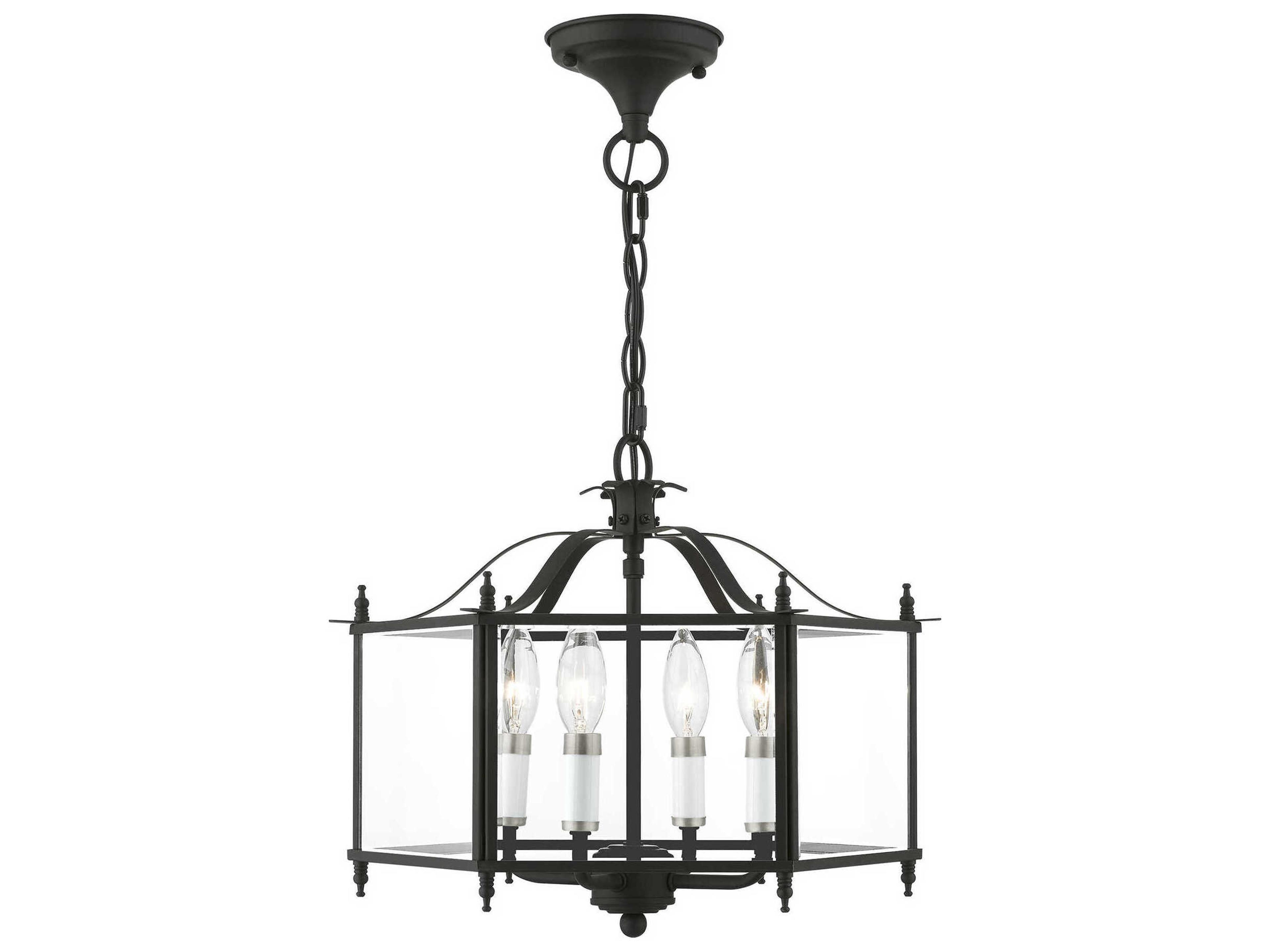 Livex Lighting Livingston 4-Light Black Brushed Nickel Glass Candelabra Chandelier