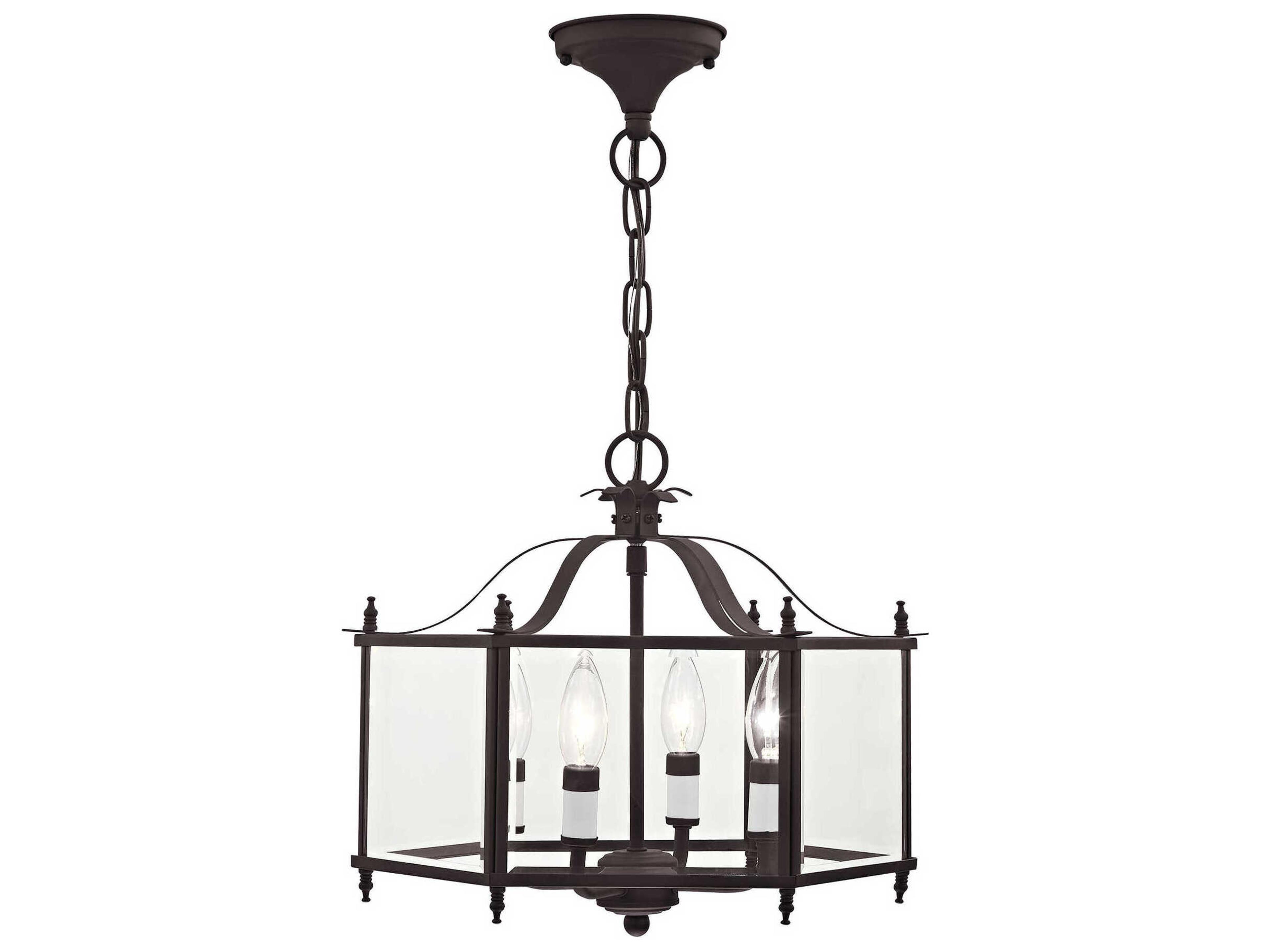 Livex Lighting Livingston 4-Light Bronze Glass Candelabra Lantern Chandelier