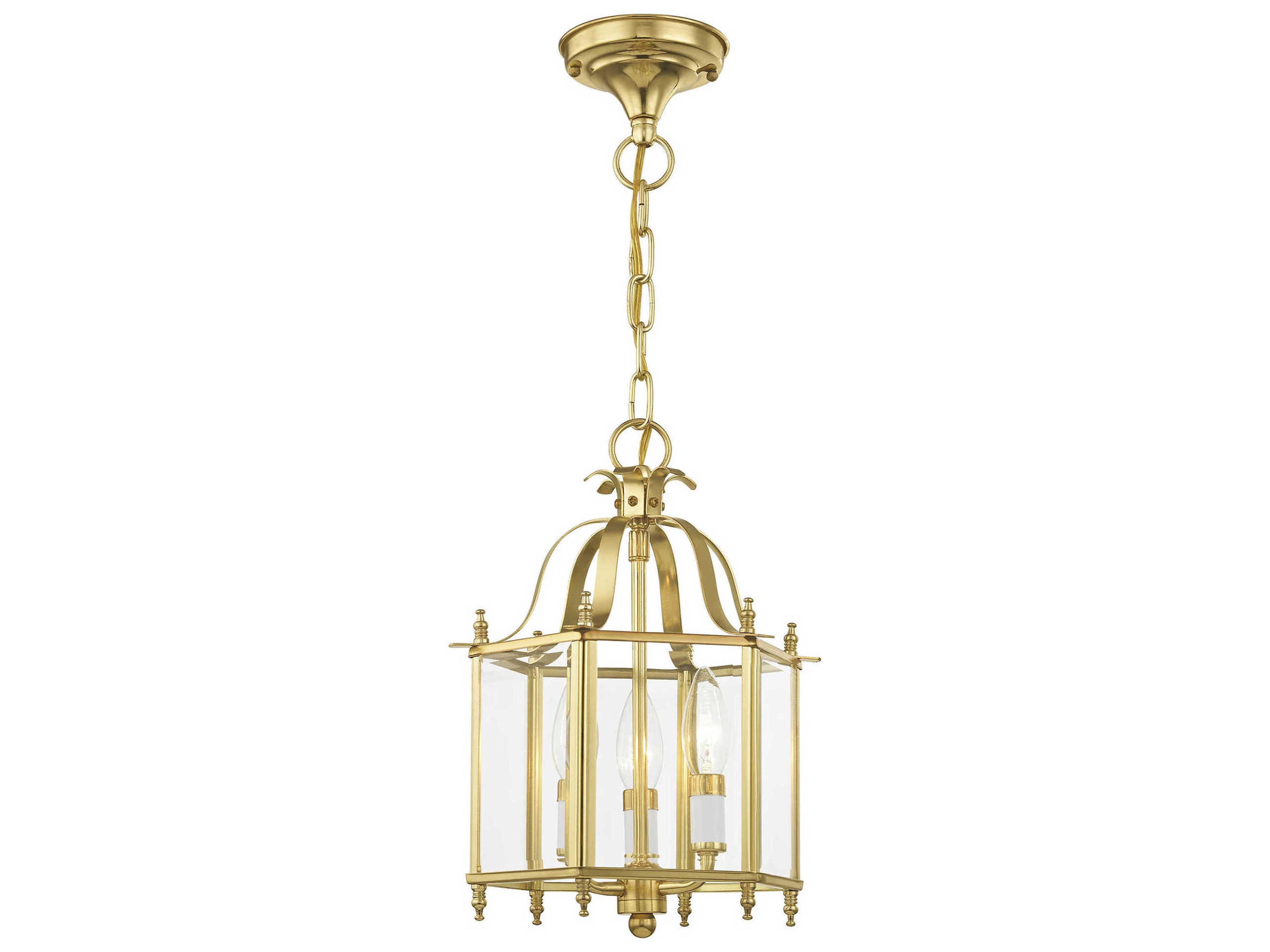 Livex Lighting Livingston 3-Light Polished Brass Glass Candelabra Lantern Chandelier