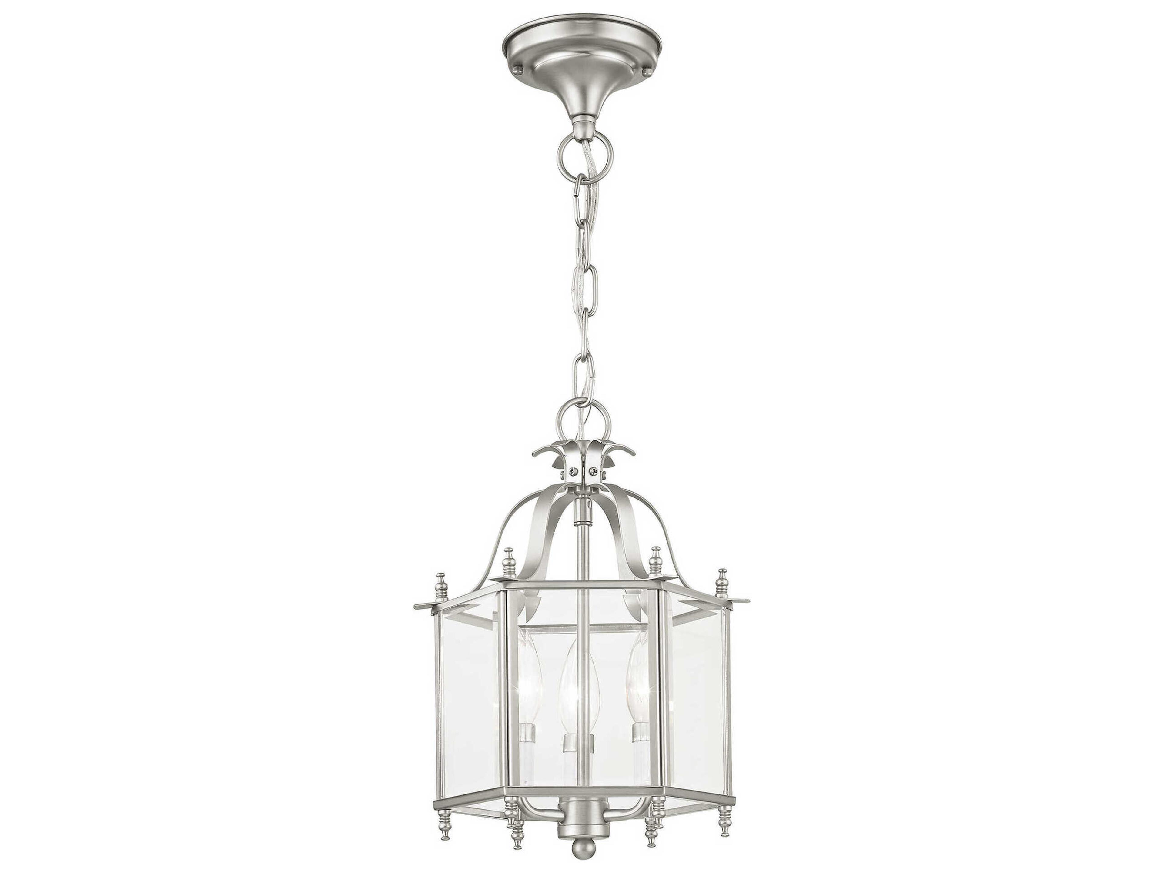 Livex Lighting Livingston 3-Light Brushed Nickel Glass Candelabra Lantern Chandelier