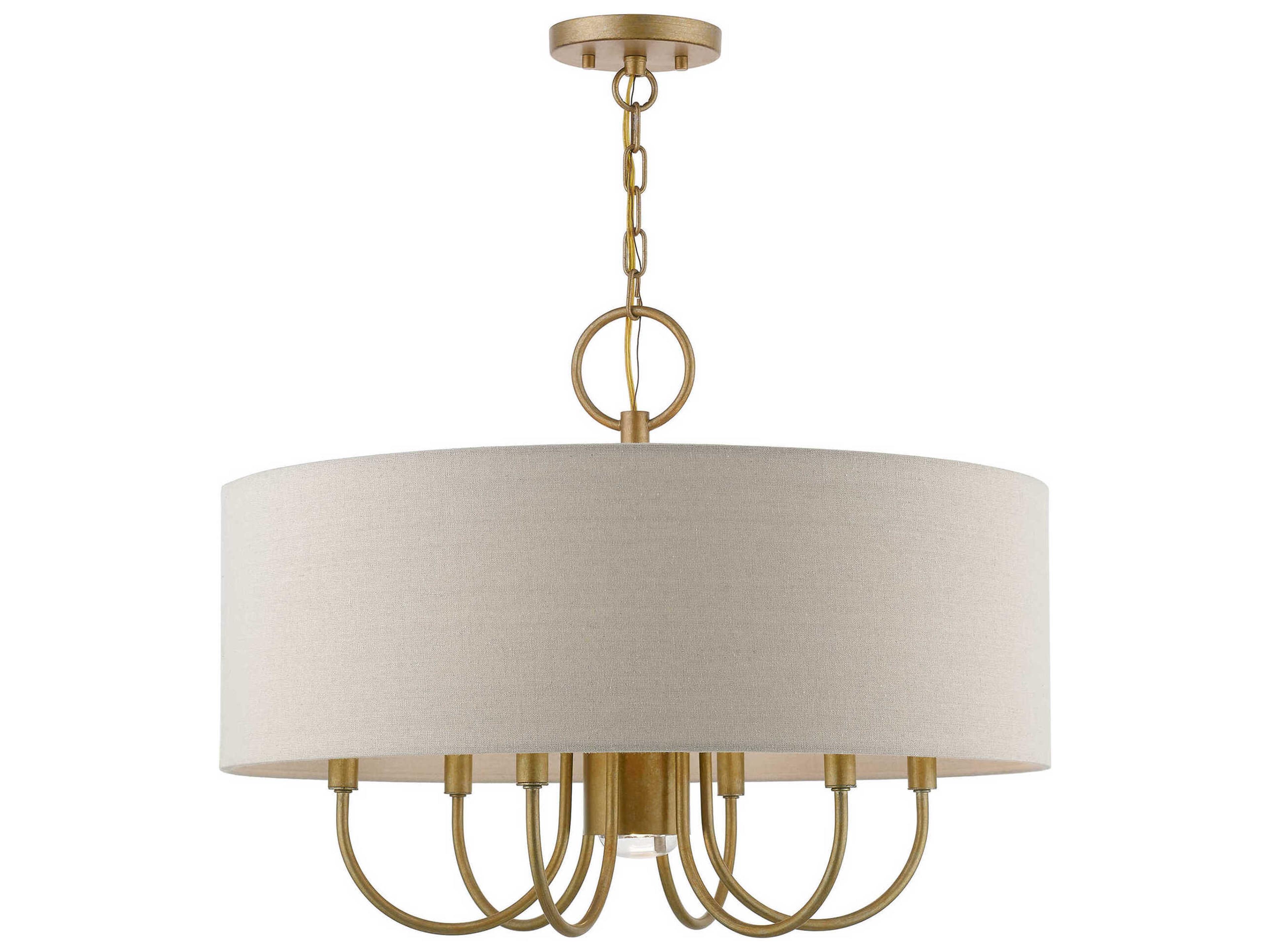 Livex Lighting Burnett 7-Light Antique Gold Leaf White Drum Chandelier