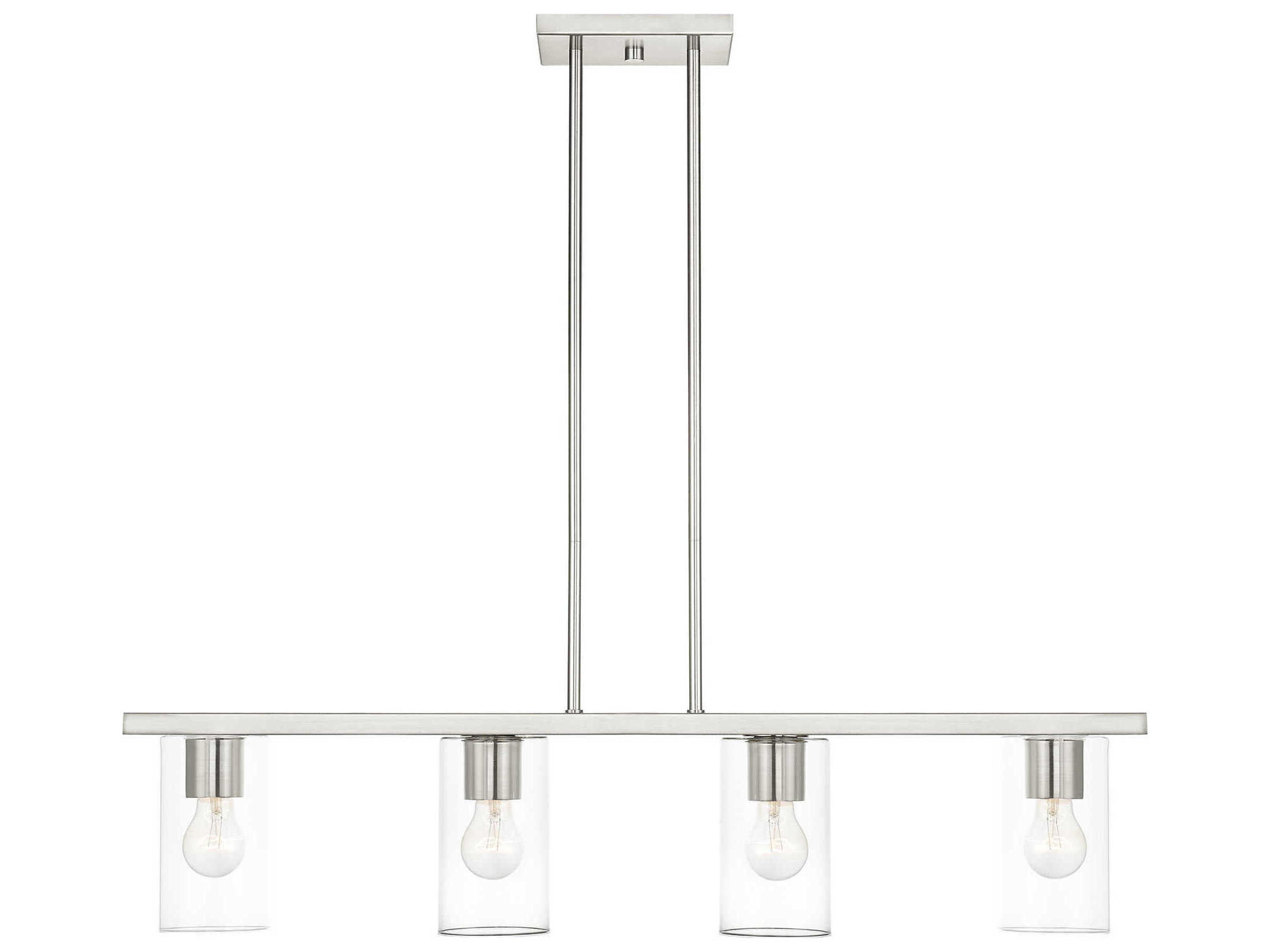 Livex Lighting Zurich 4-Light Brushed Nickel Clear Glass Cylinder Island Pendant