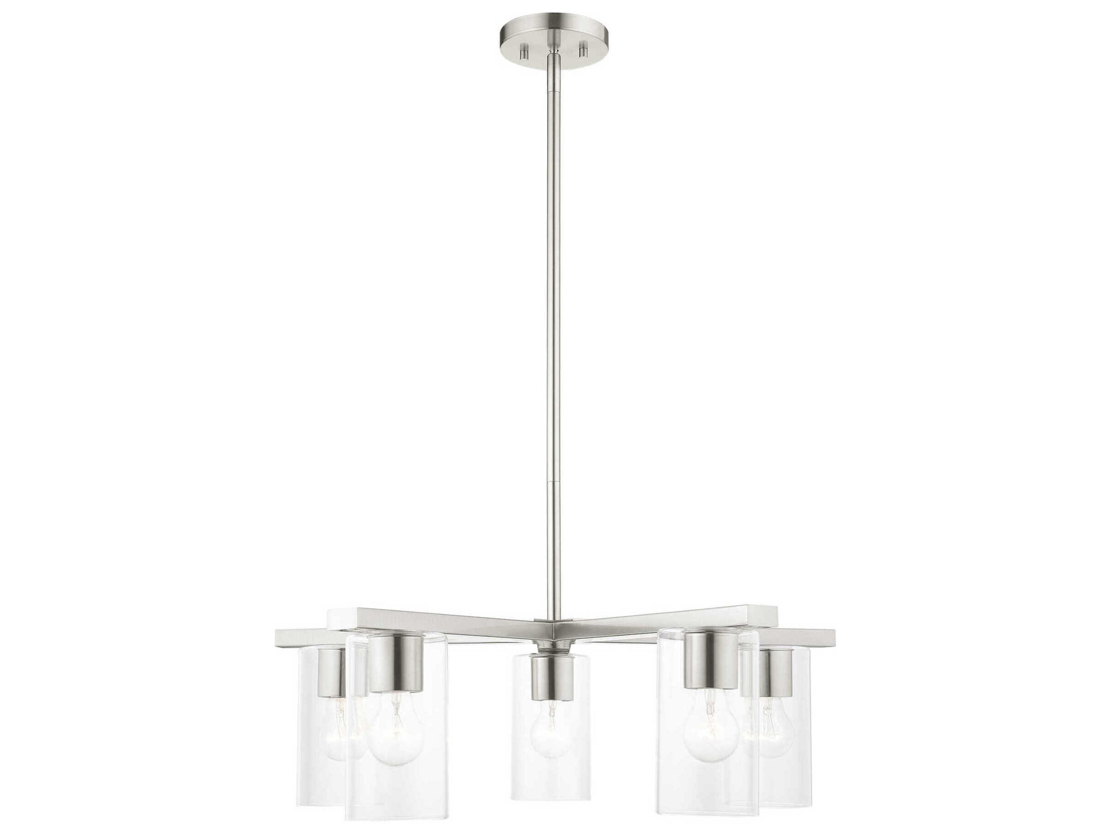 Livex Lighting Zurich 5-Light Brushed Nickel Clear Glass Cylinder Geometric Chandelier
