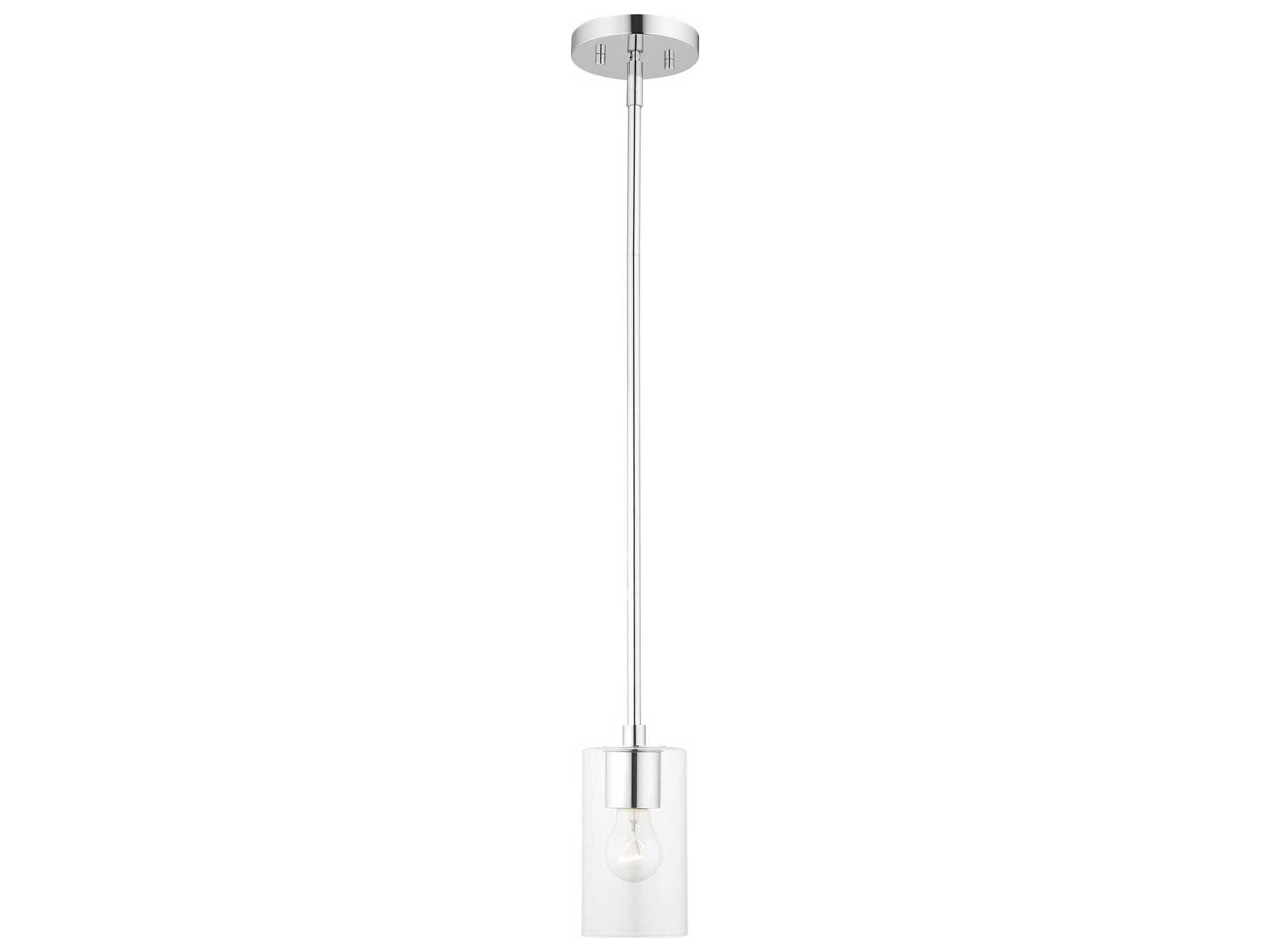 Livex Lighting Zurich 1-Light Polished Chrome Clear Glass Cylinder Geometric Mini Pendant