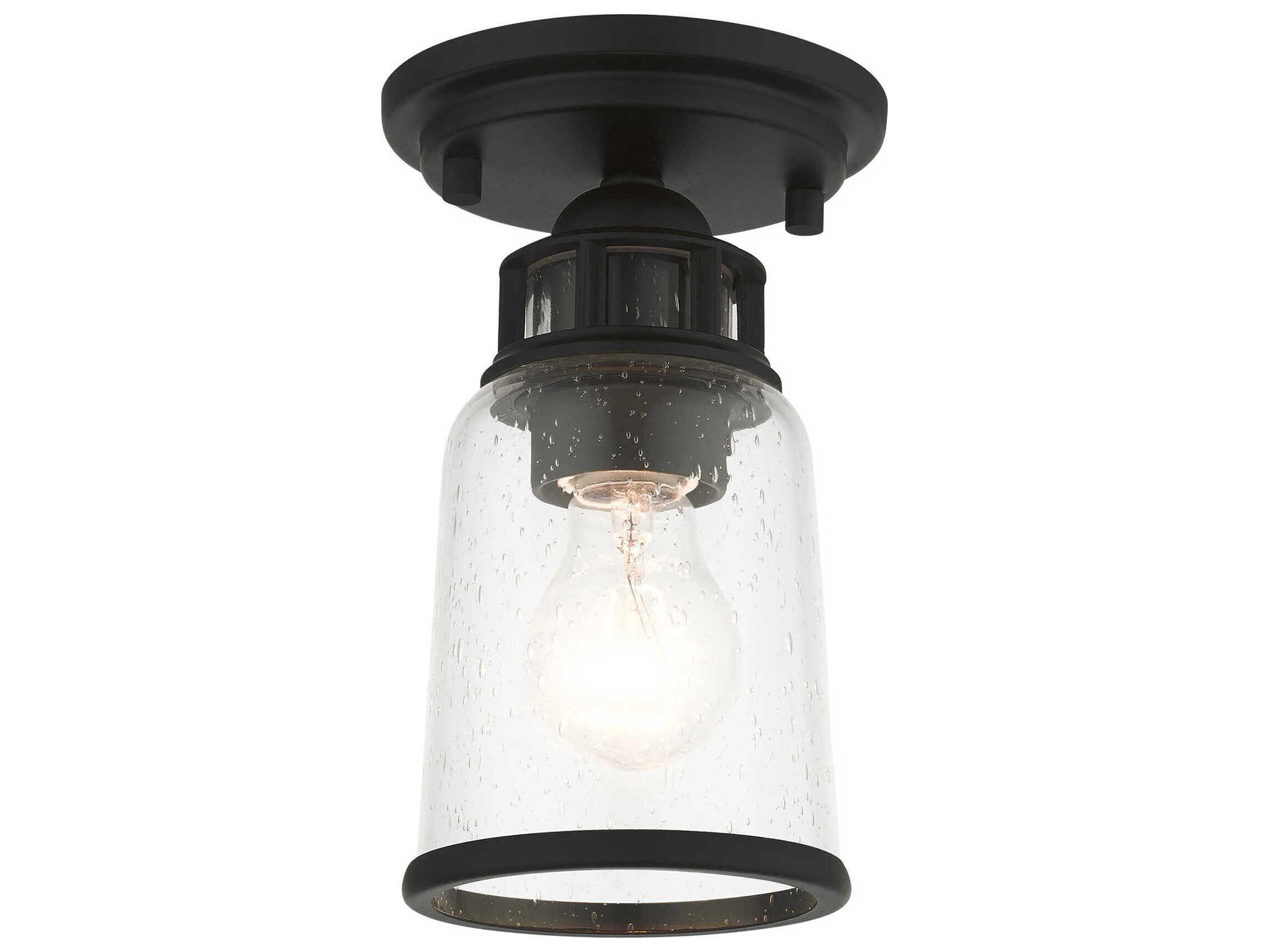 Livex Lighting Lawrenceville 1-Light Black Clear Glass Bell Semi Flush Mount
