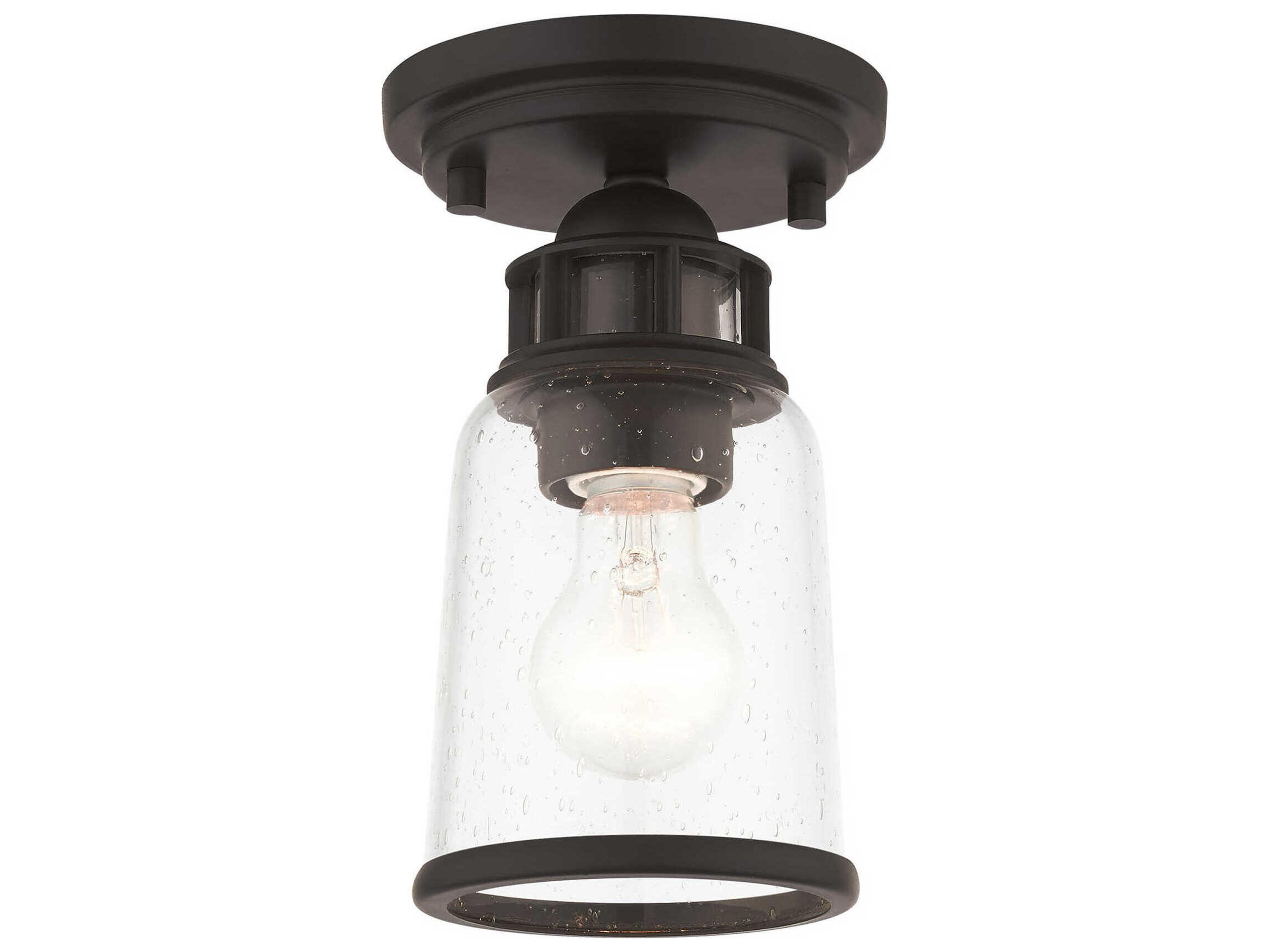 Livex Lighting Lawrenceville 1-Light Bronze Clear Glass Bell Semi Flush Mount