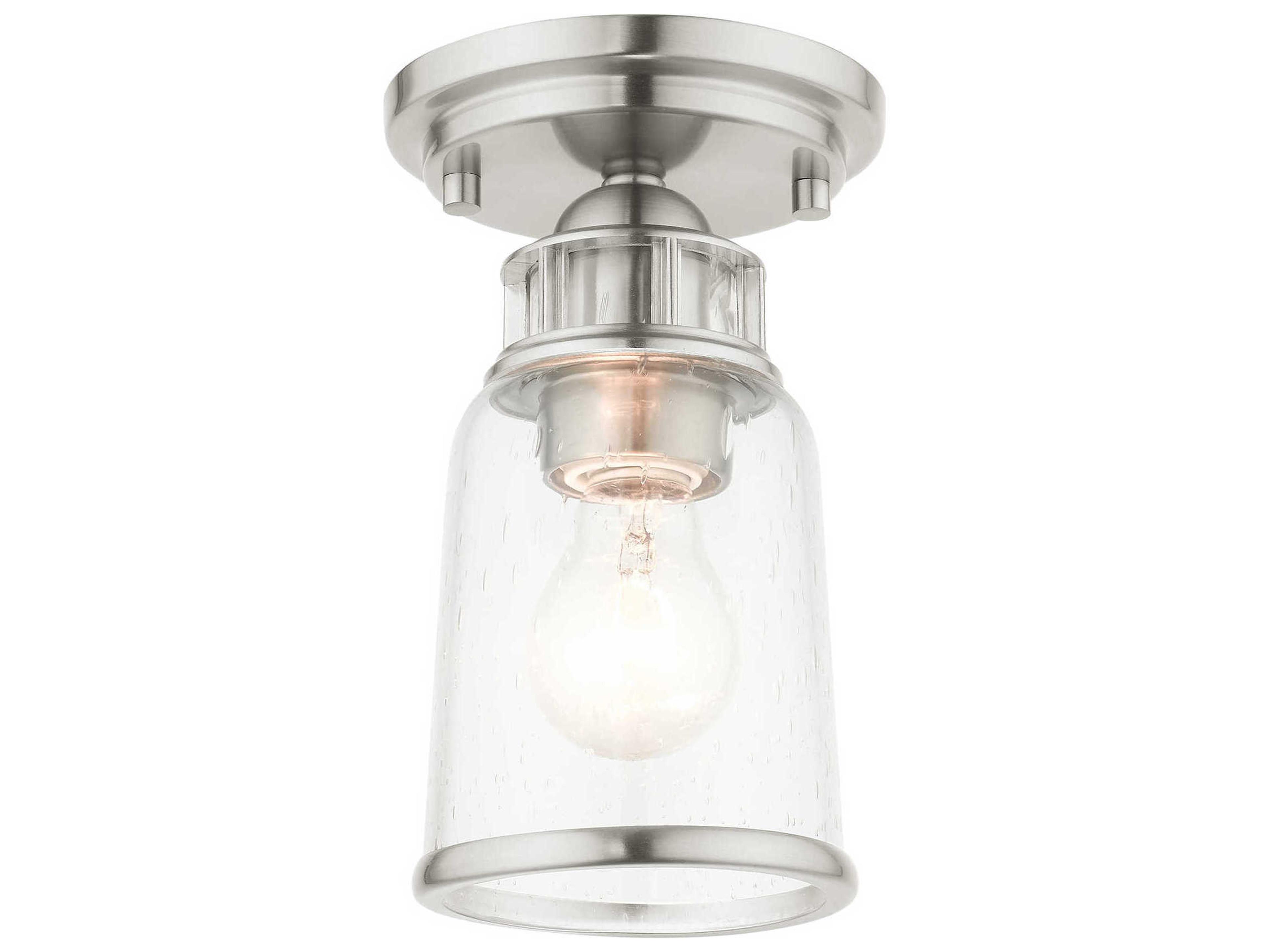 Livex Lighting Lawrenceville 1-Light Brushed Nickel Clear Glass Bell Semi Flush Mount