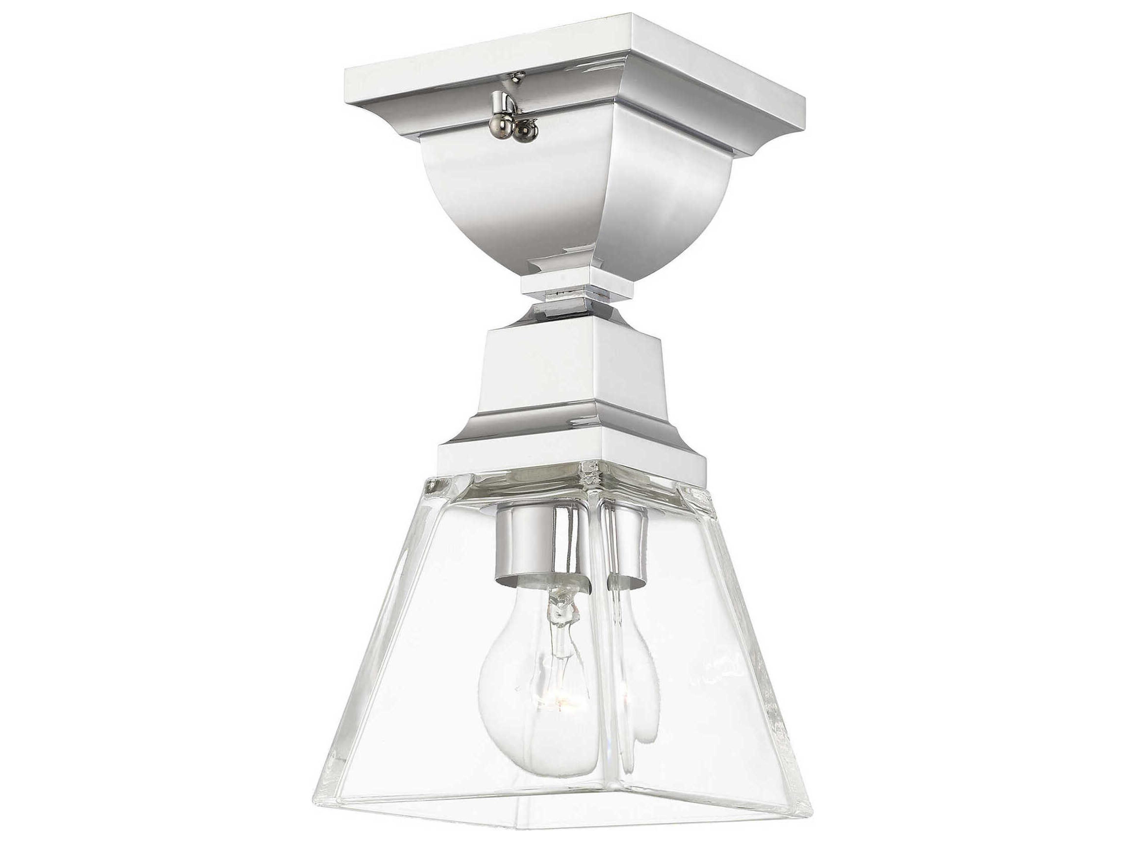 Livex Lighting Mission 1-Light Polished Chrome Glass Semi Flush Mount