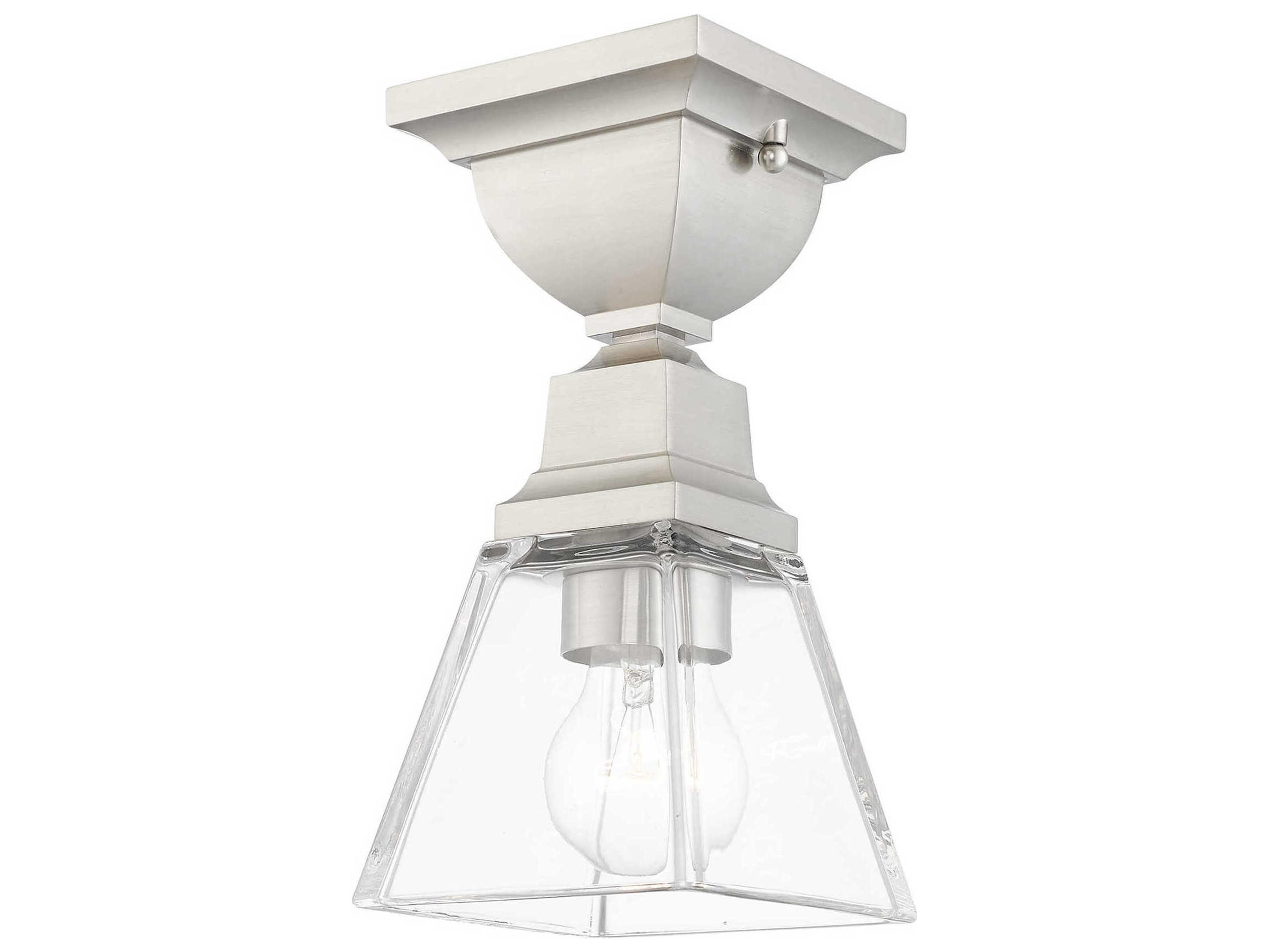 Livex Lighting Mission 1-Light Brushed Nickel Glass Semi Flush Mount