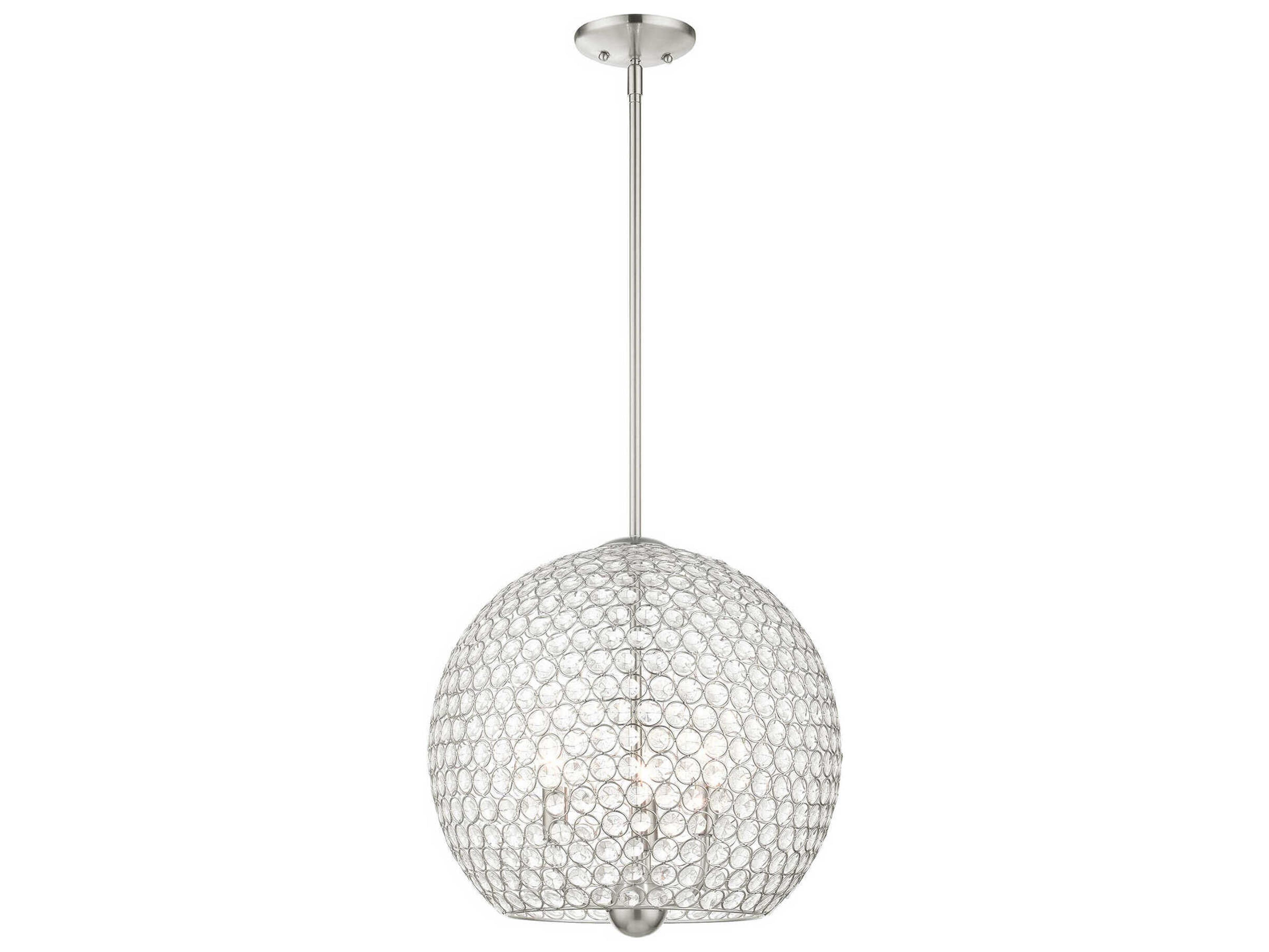 Livex Lighting Cassandra 3-Light Brushed Nickel Crystal Dome Pendant