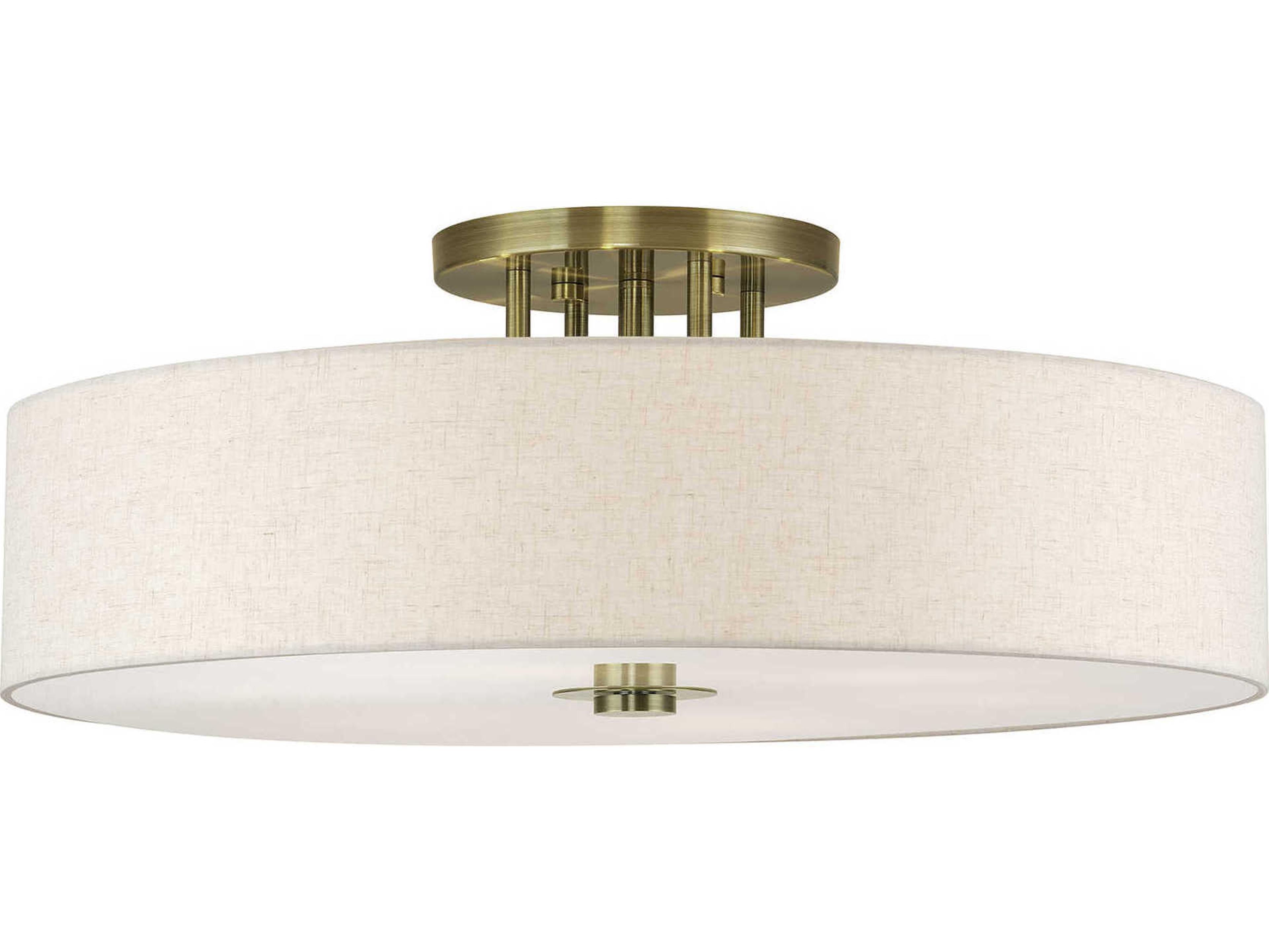 Livex Lighting Monroe 6-Light Antique Brass Drum Semi Flush Mount