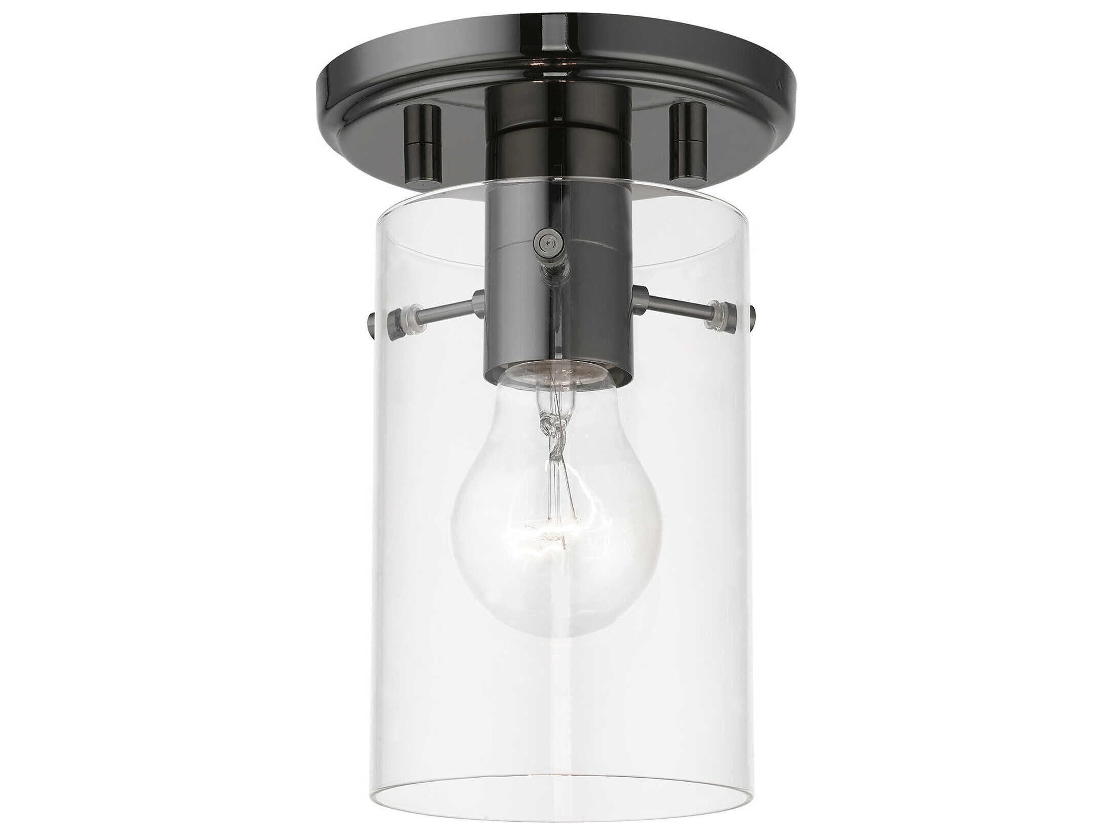 Livex Lighting Munich 1-Light Black Chrome Glass Cylinder Semi Flush Mount