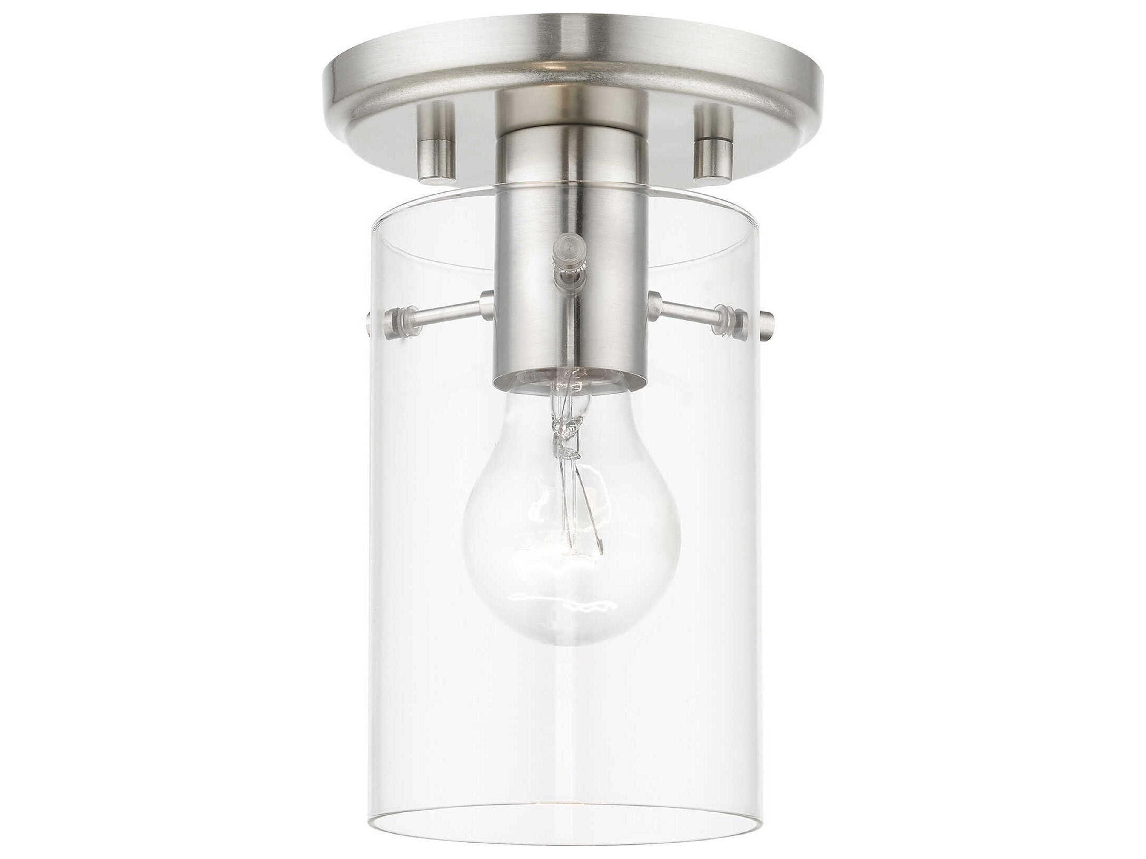 Livex Lighting Munich 1-Light Brushed Nickel Glass Cylinder Semi Flush Mount