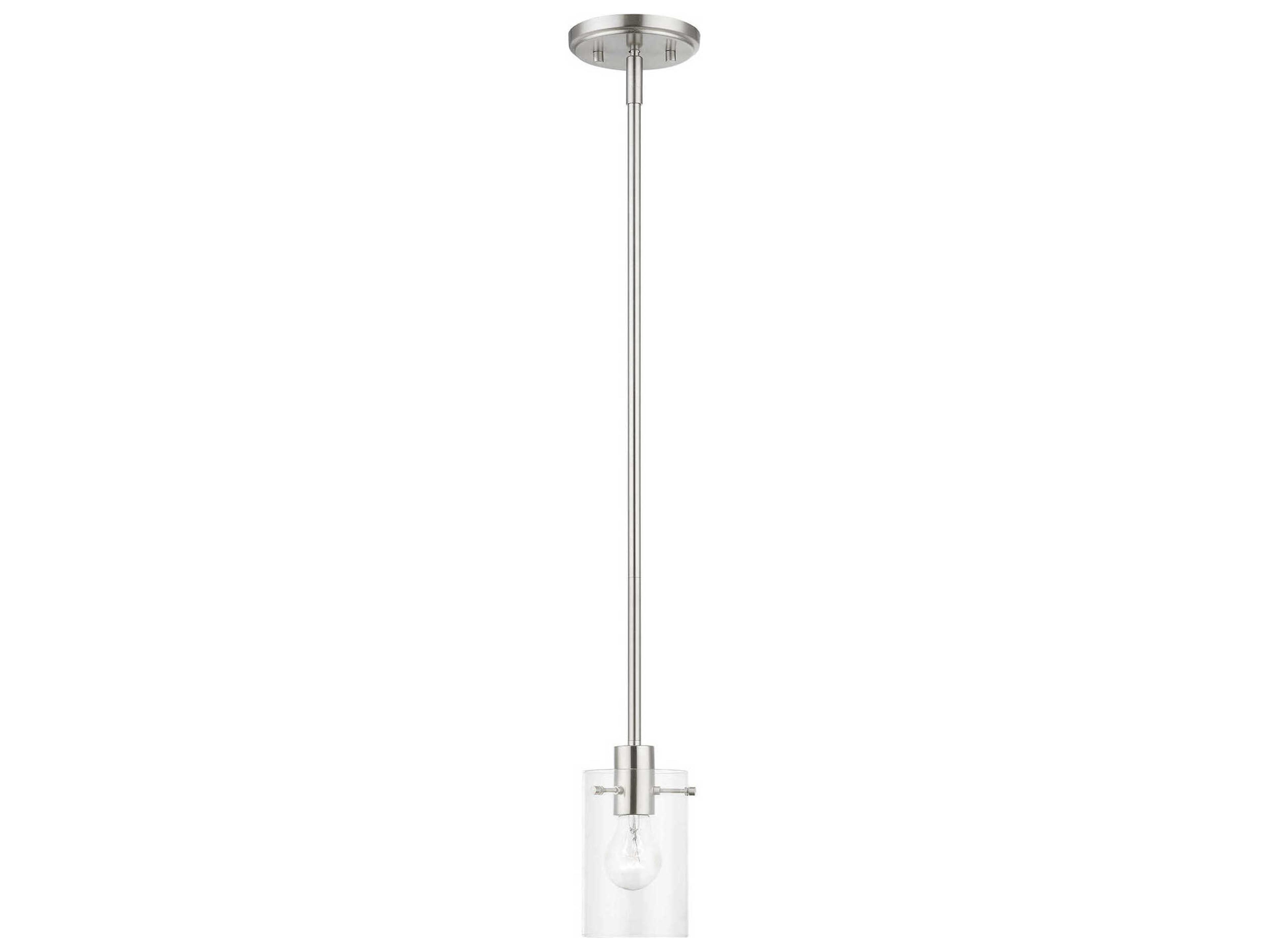 Livex Lighting Munich 1-Light Brushed Nickel Glass Cylinder Mini Pendant