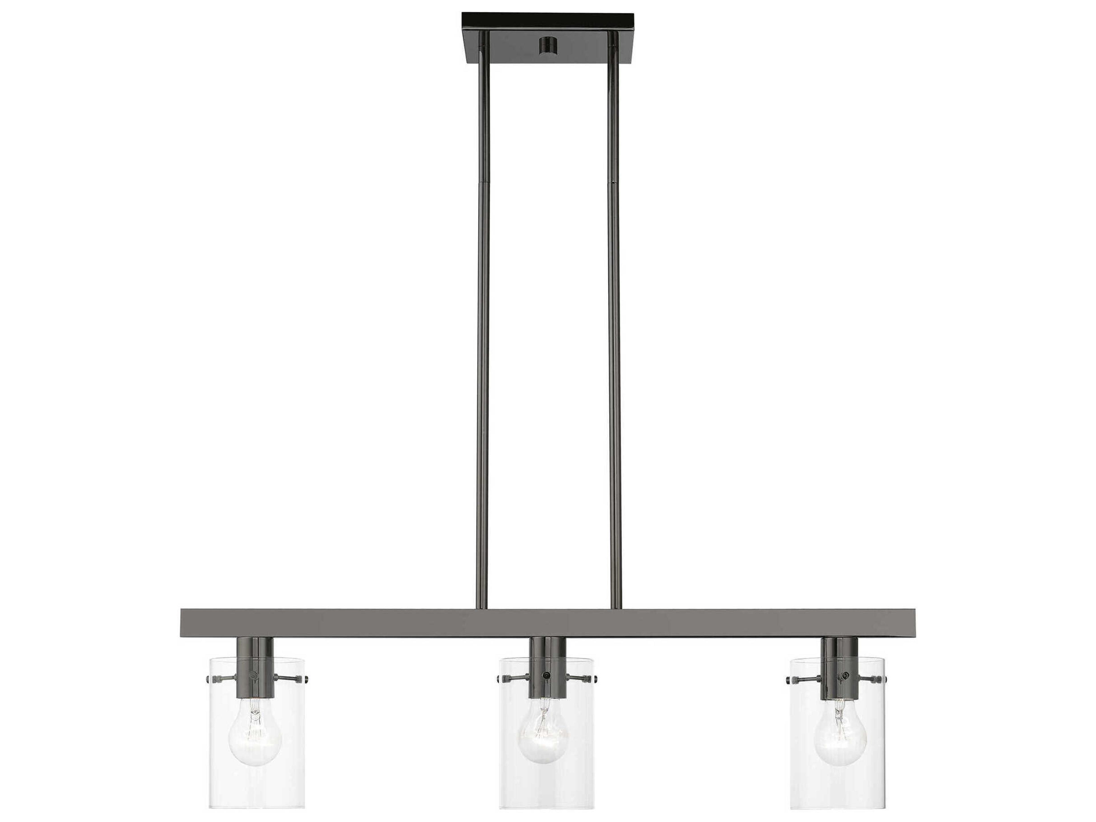 Livex Lighting Munich 3-Light Black Chrome Glass Cylinder Island Pendant