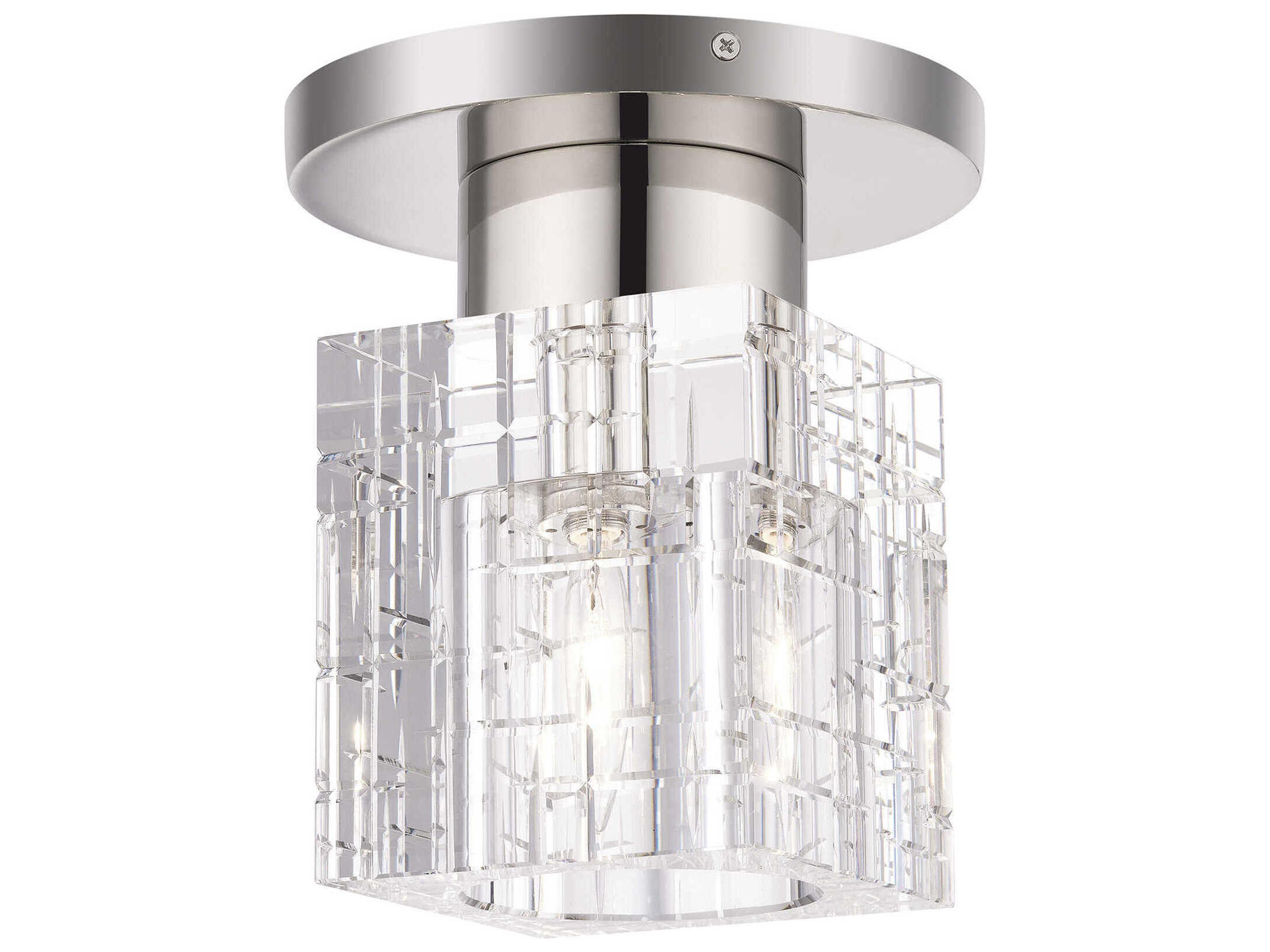 Livex Lighting Rotterdam 1-Light Polished Nickel Crystal Flush Mount