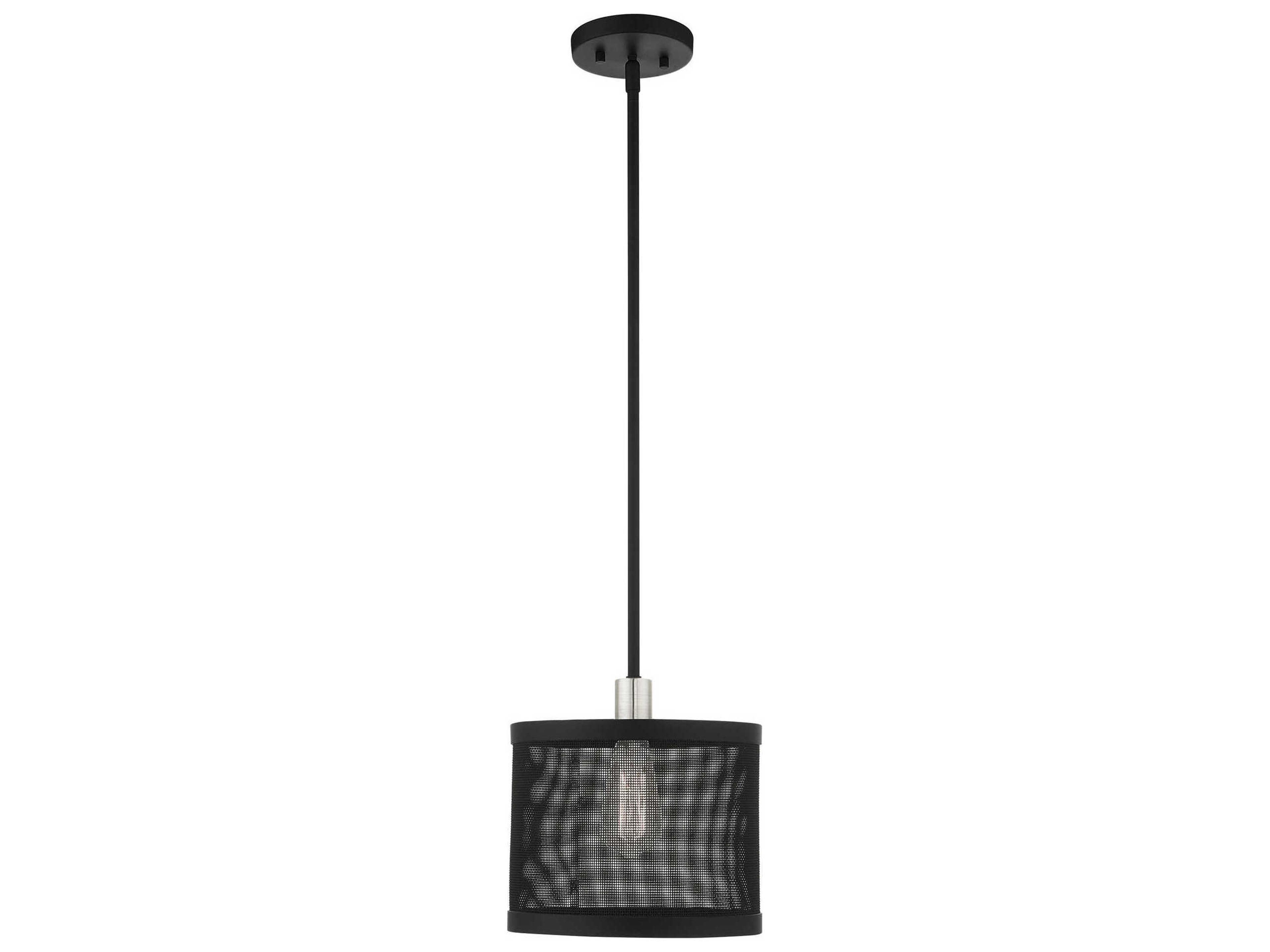 Livex Lighting Industro 1-Light Black Brushed Nickel Drum Mini Pendant