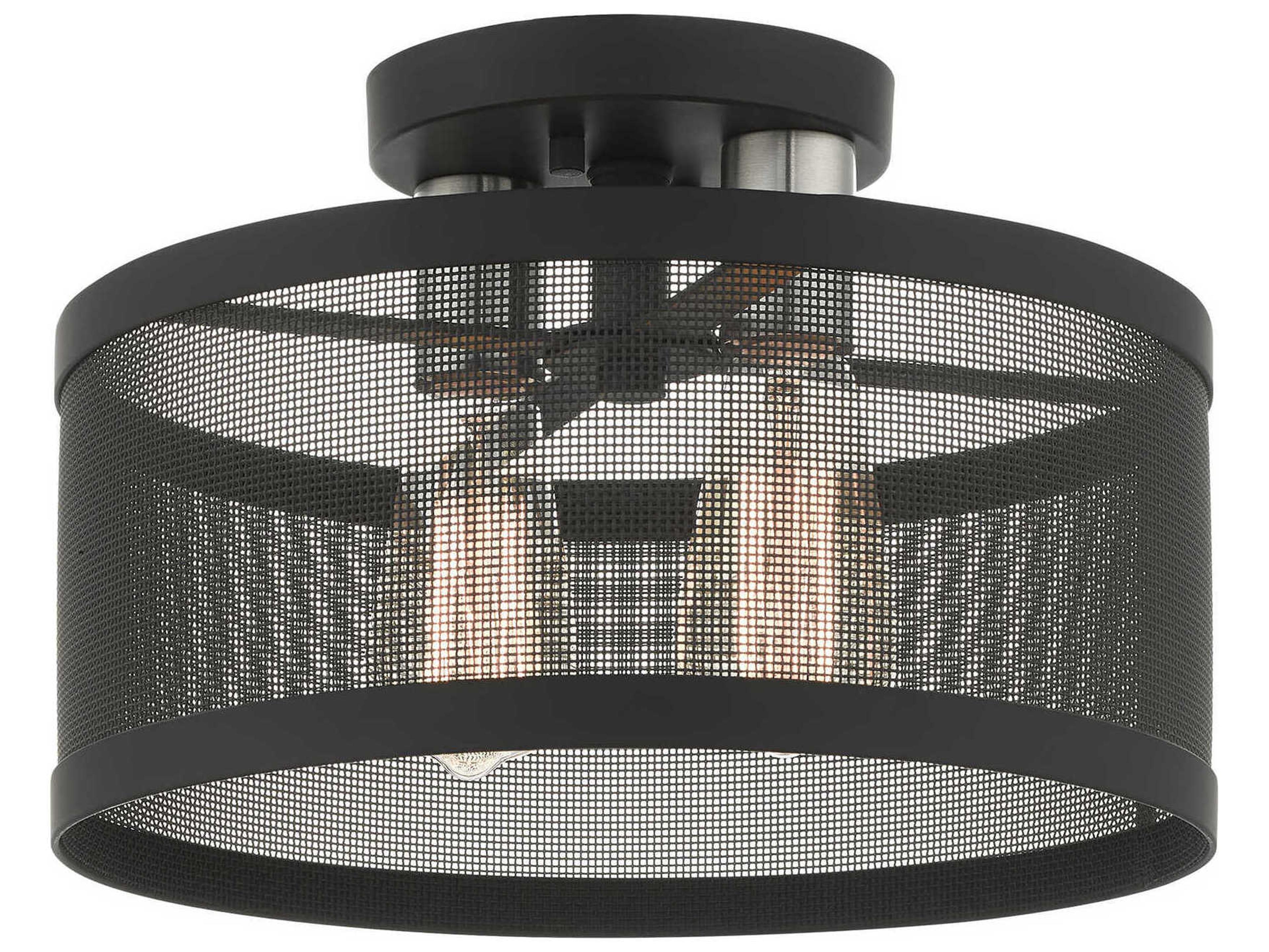 Livex Lighting Industro 2-Light Black Brushed Nickel Drum Semi Flush Mount