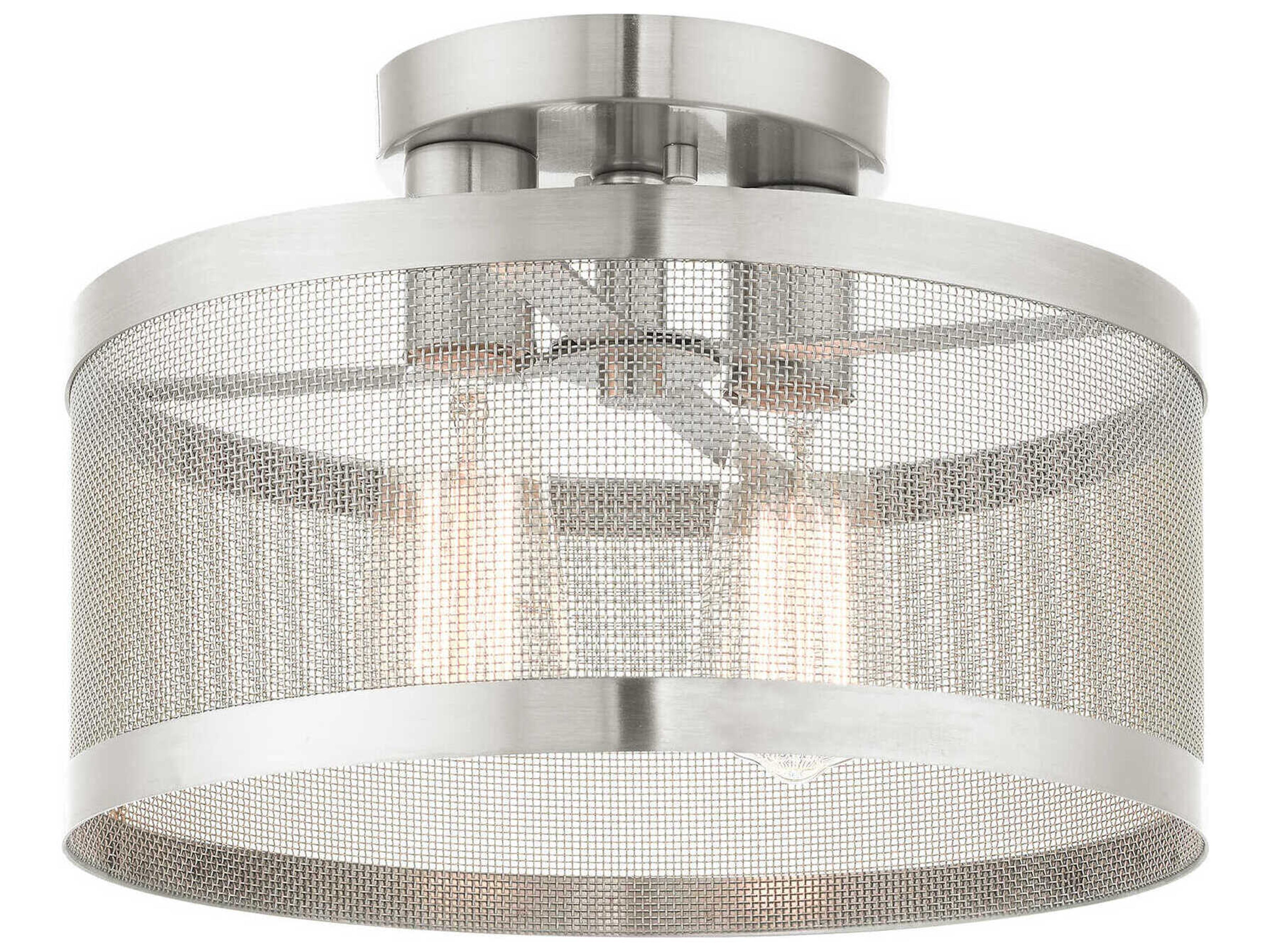 Livex Lighting Industro 2-Light Brushed Nickel Drum Semi Flush Mount
