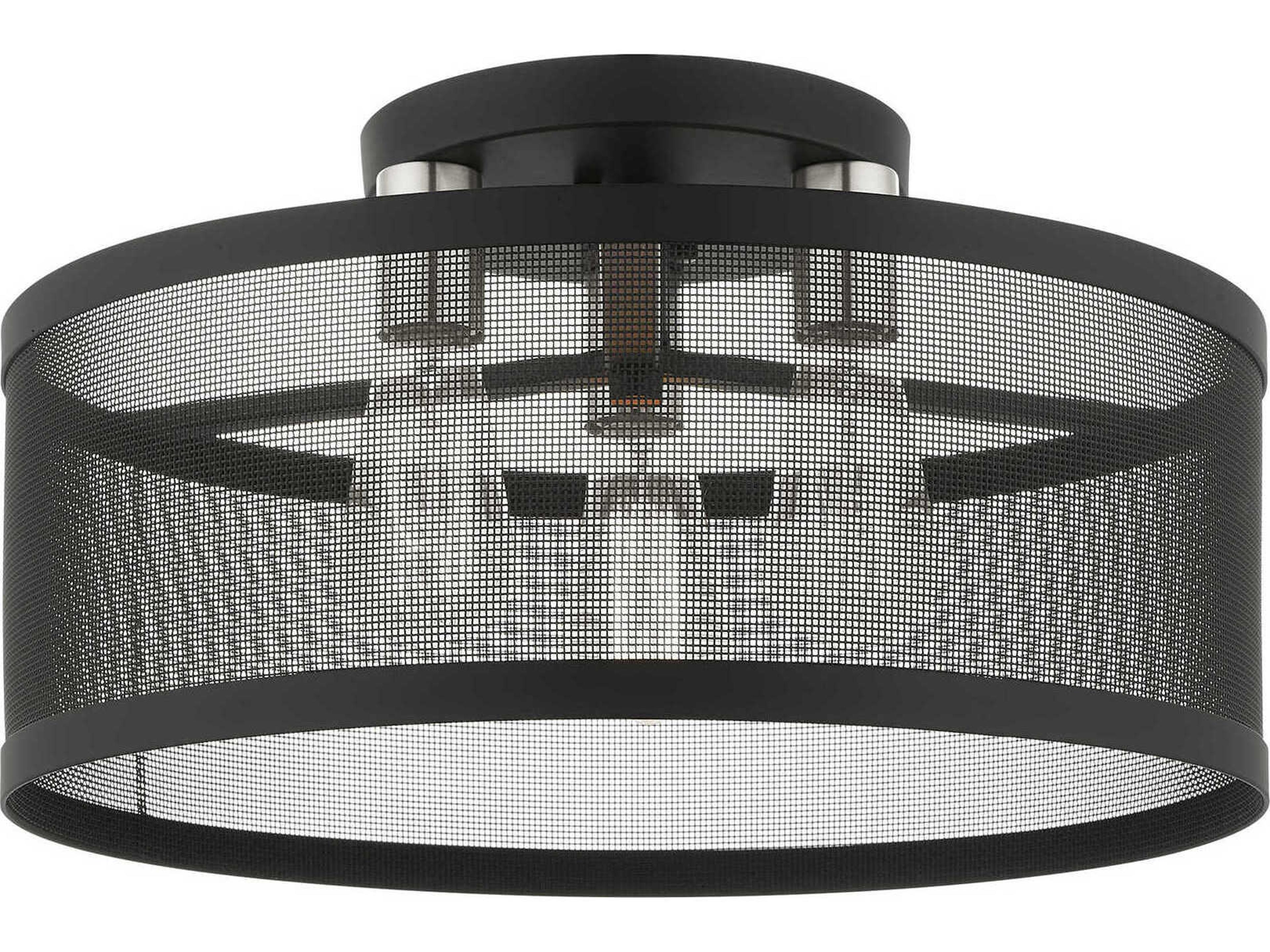 Livex Lighting Industro 3-Light Black Brushed Nickel Drum Semi Flush Mount