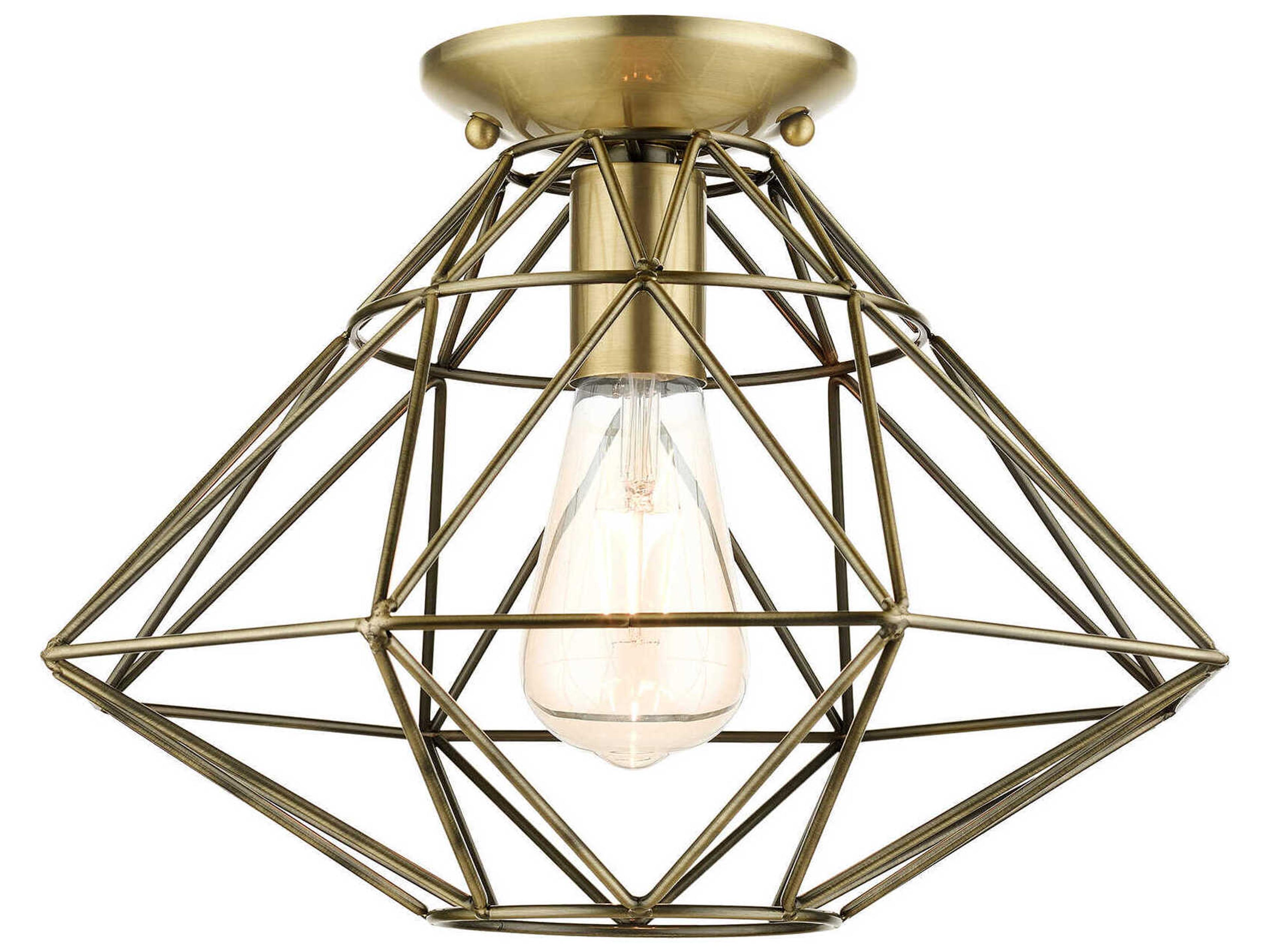 Livex Lighting Geometric 1-Light Antique Brass Semi Flush Mount