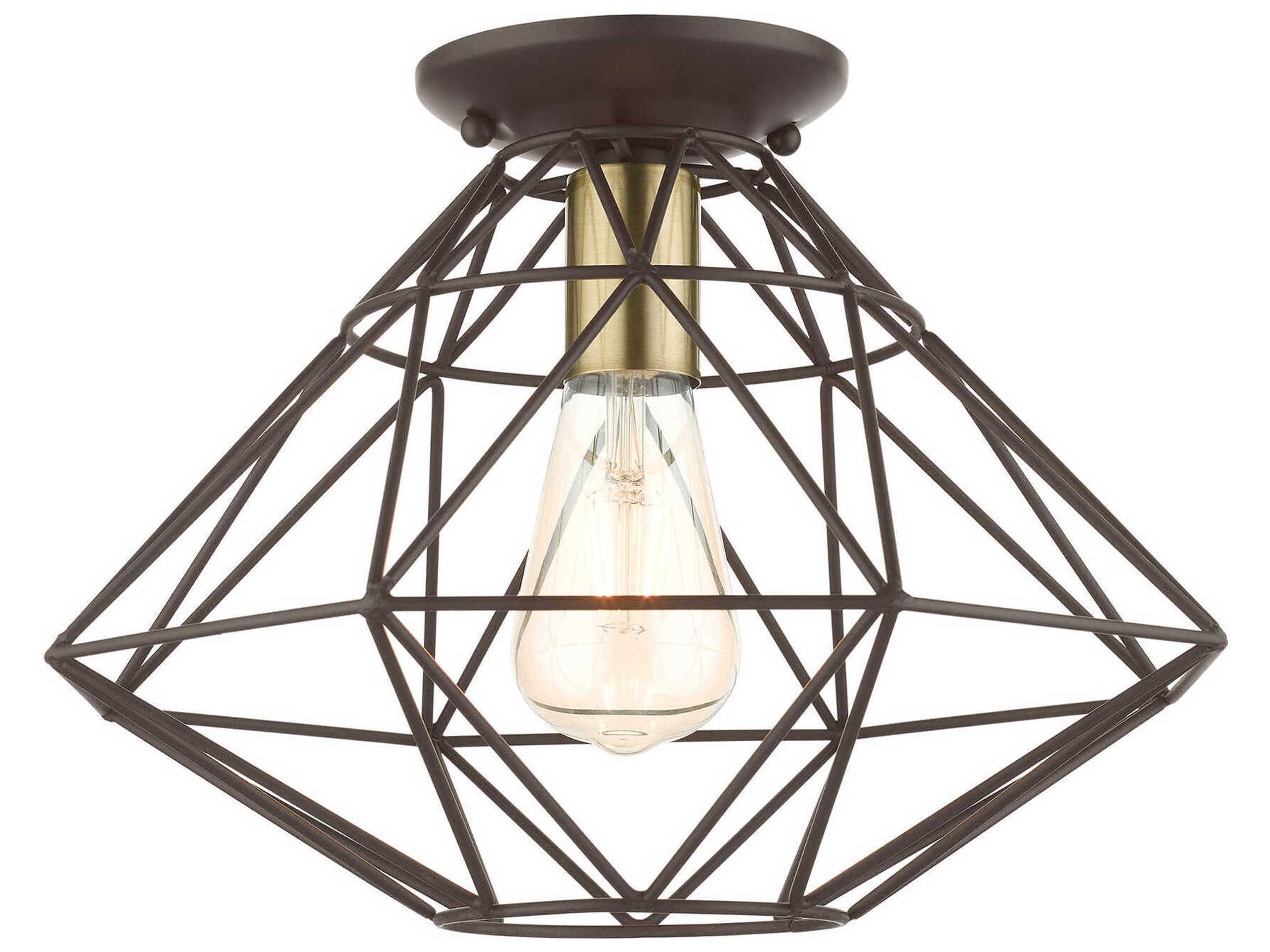 Livex Lighting Geometric 1-Light Bronze Semi Flush Mount