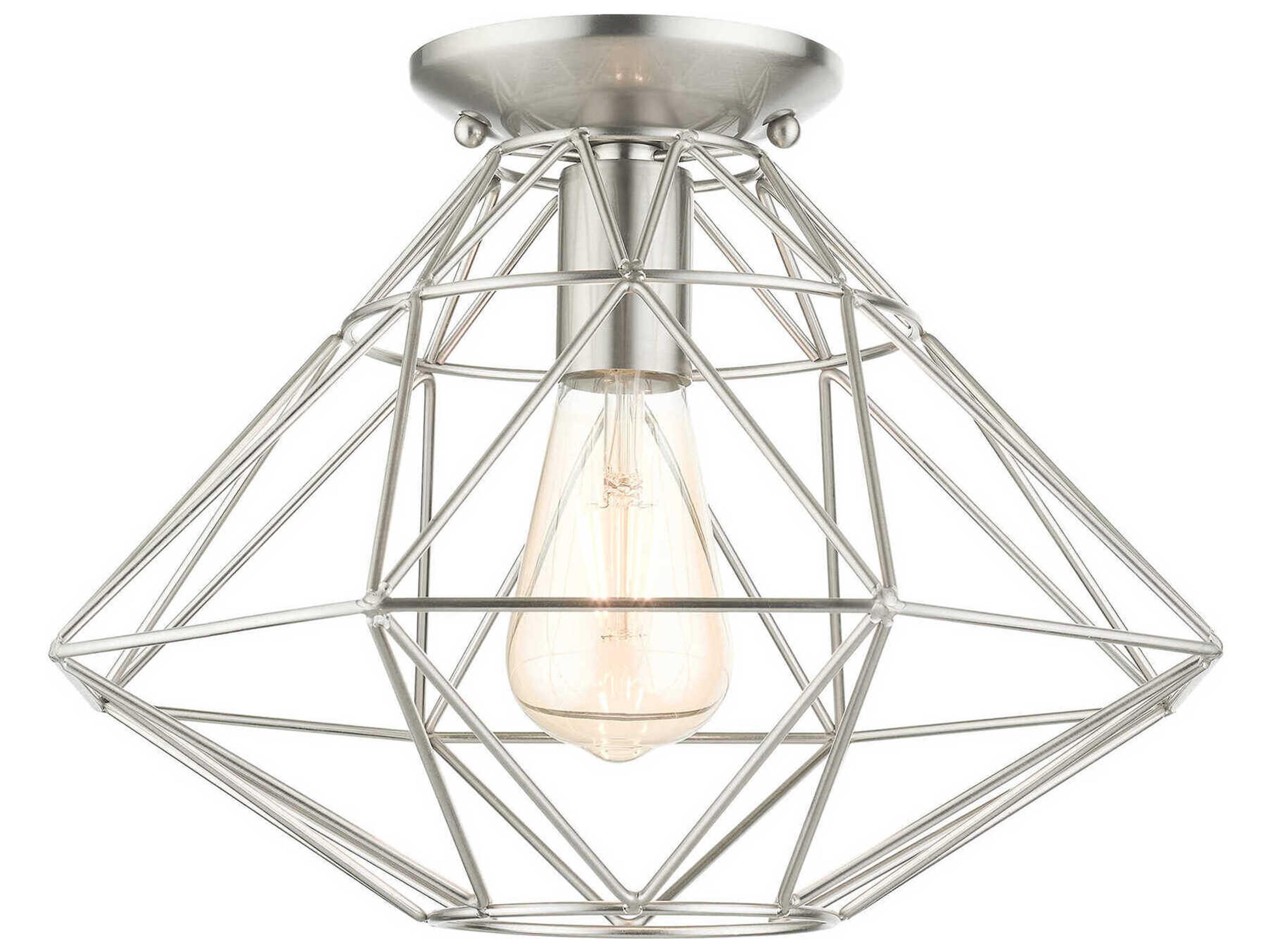 Livex Lighting Geometric 1-Light Brushed Nickel Semi Flush Mount