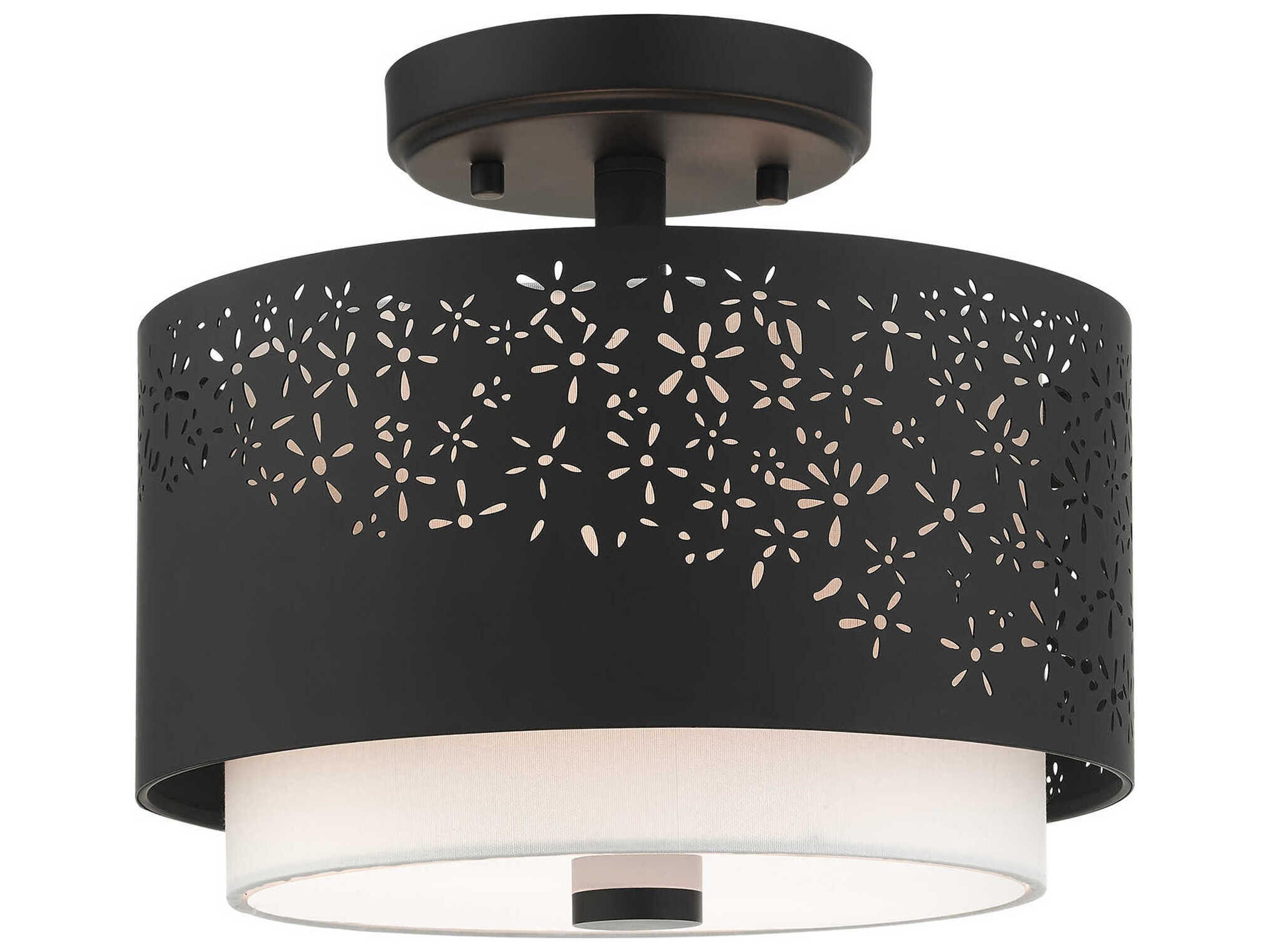 Livex Lighting Noria 2-Light Black Drum Semi Flush Mount