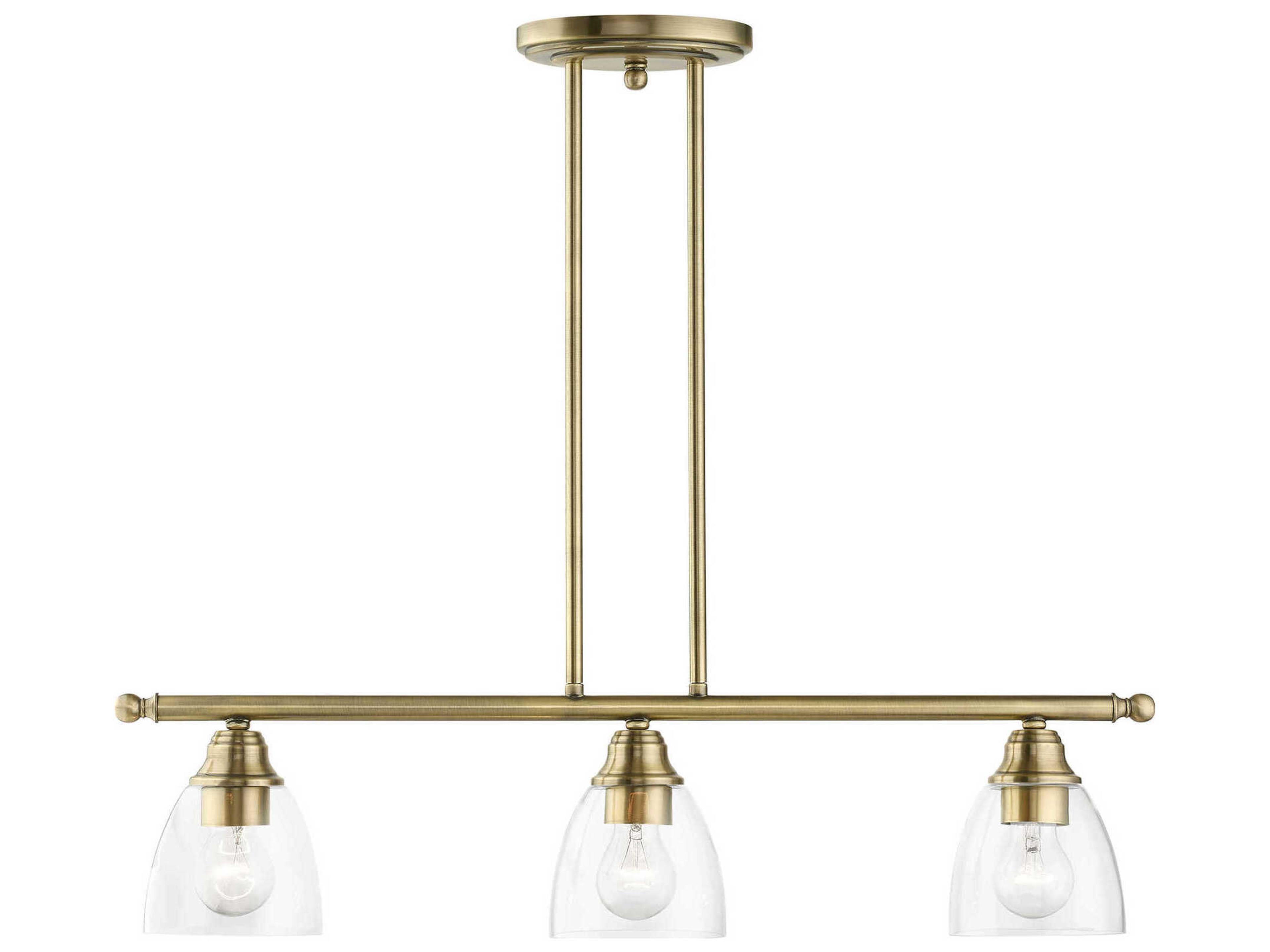 Livex Lighting Montgomery 3-Light Antique Brass Glass Bell Linear Island Pendant
