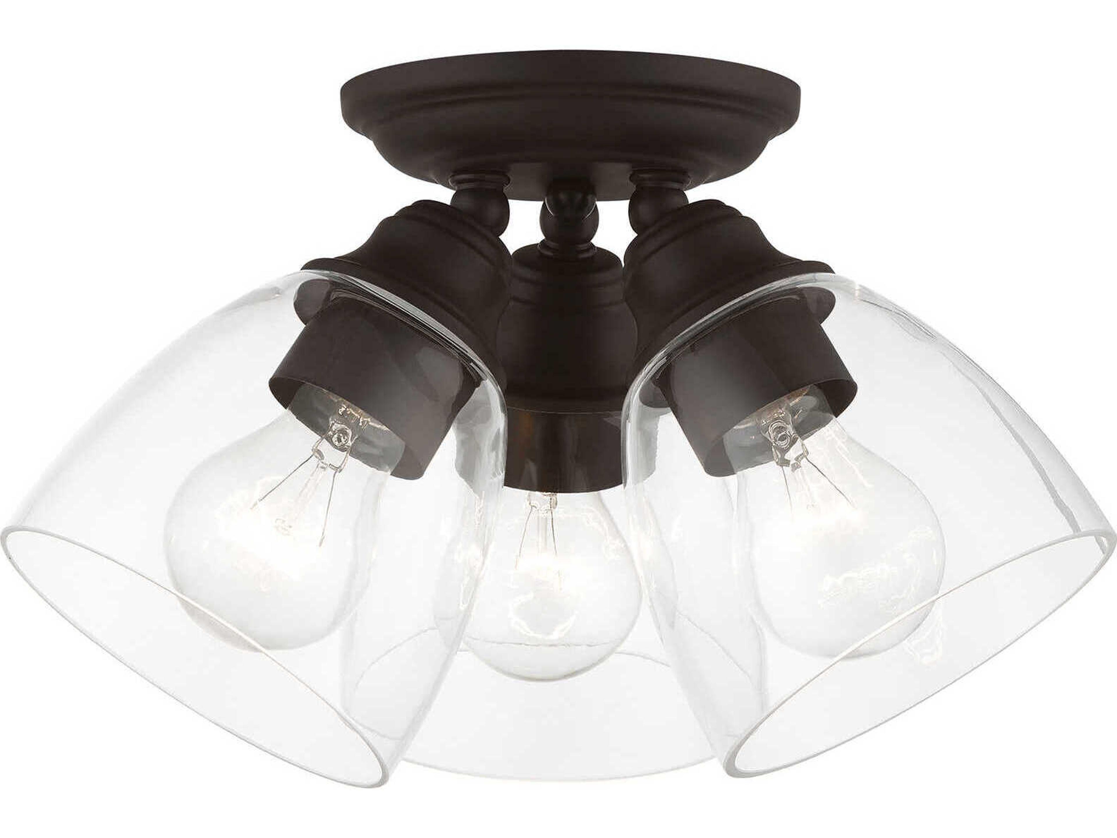 Livex Lighting Montgomery 3-Light Bronze Glass Bell Semi Flush Mount