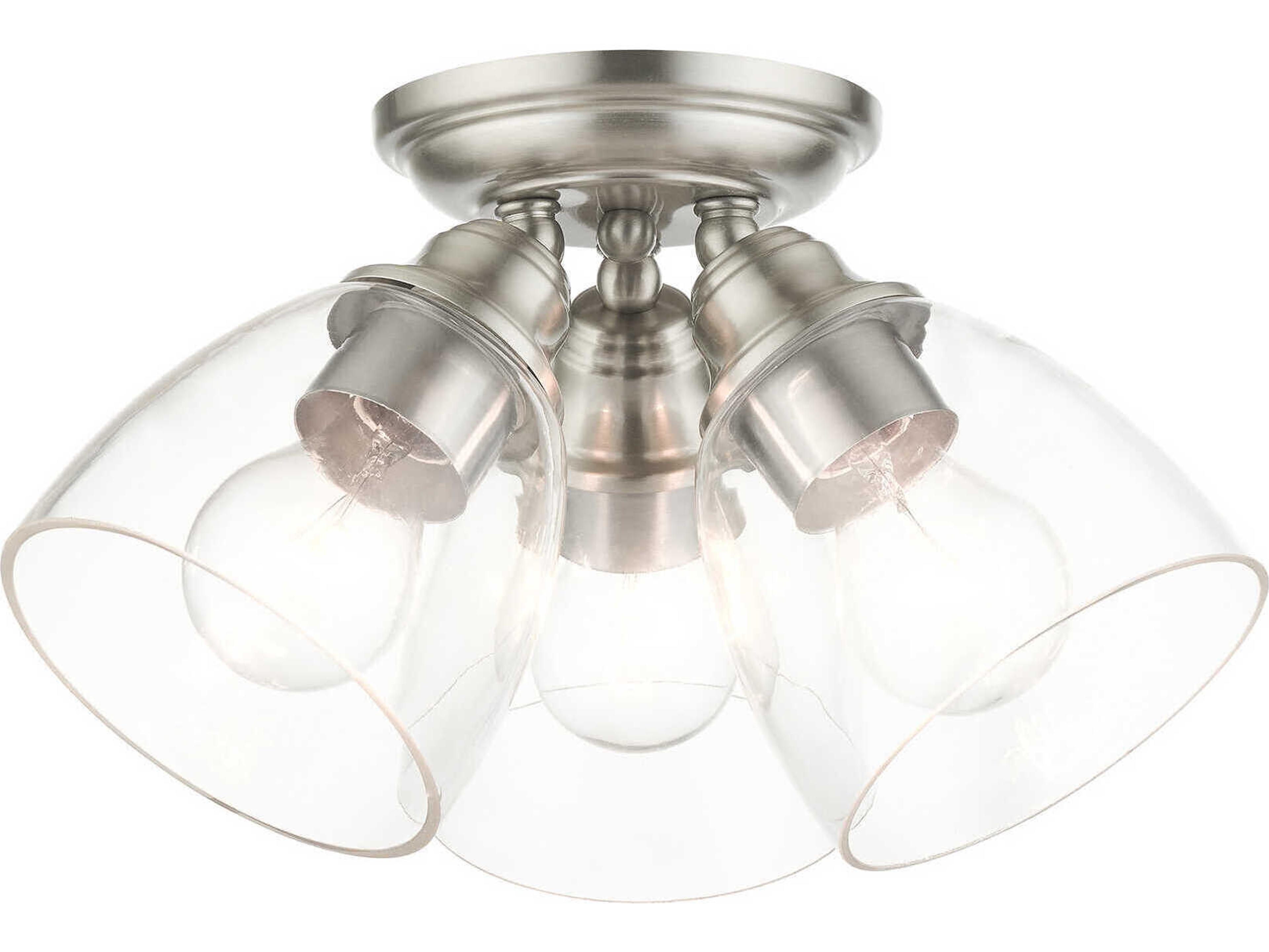 Livex Lighting Montgomery 3-Light Brushed Nickel Glass Semi Flush Mount