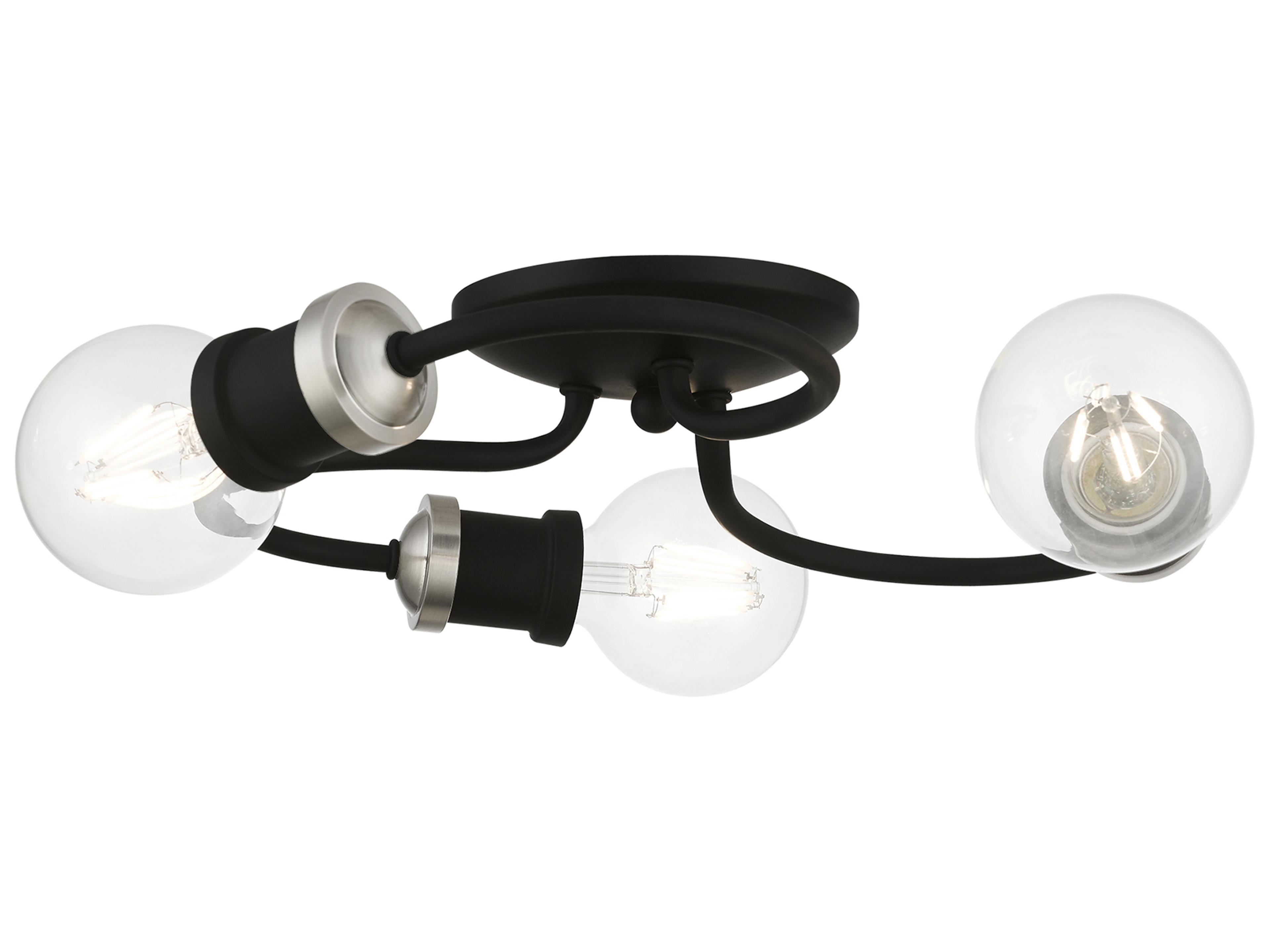 Livex Lighting Bromley 3-Light Black Brushed Nickel Flush Mount