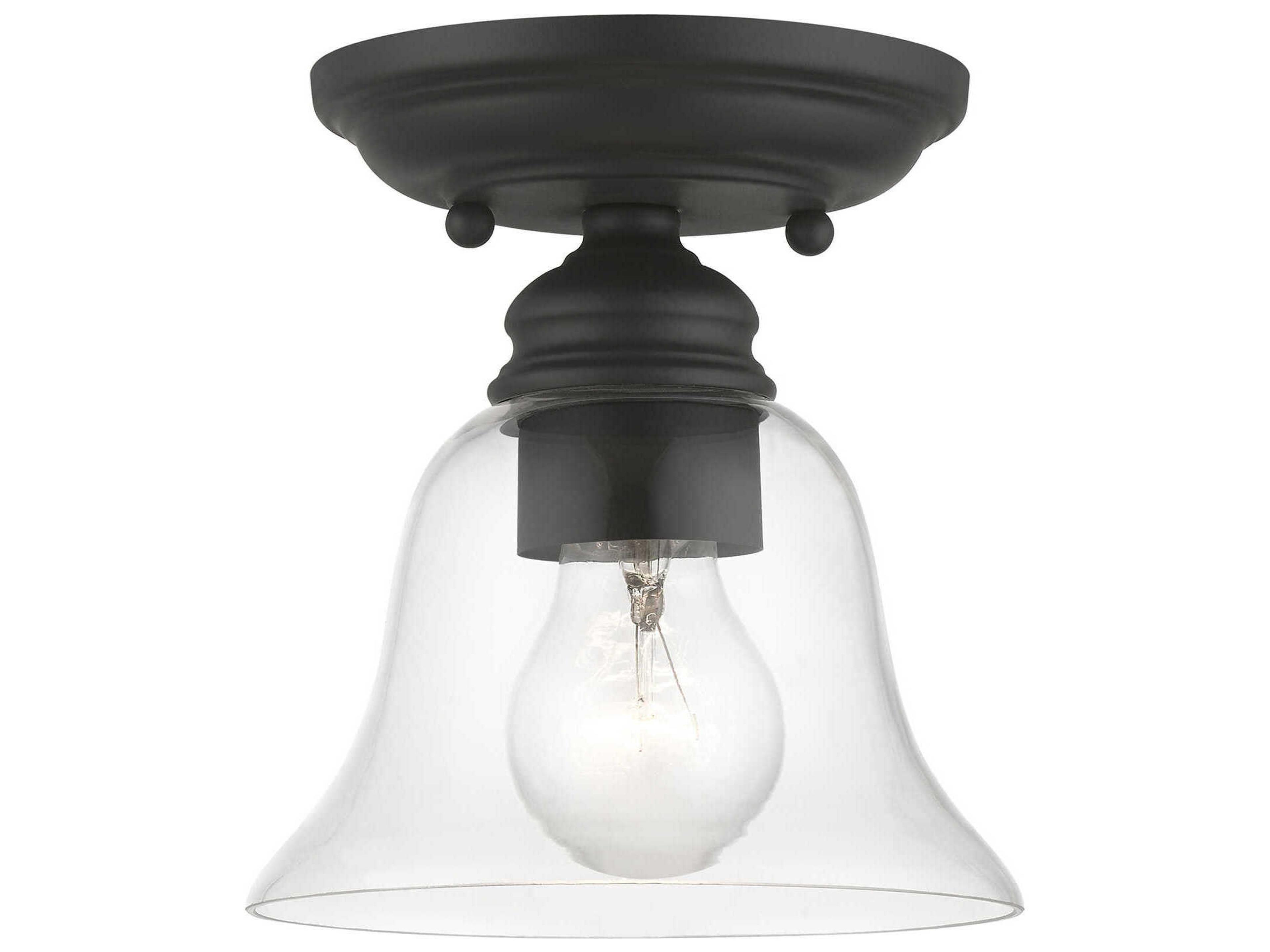Livex Lighting Moreland 1-Light Black Glass Bell Semi Flush Mount