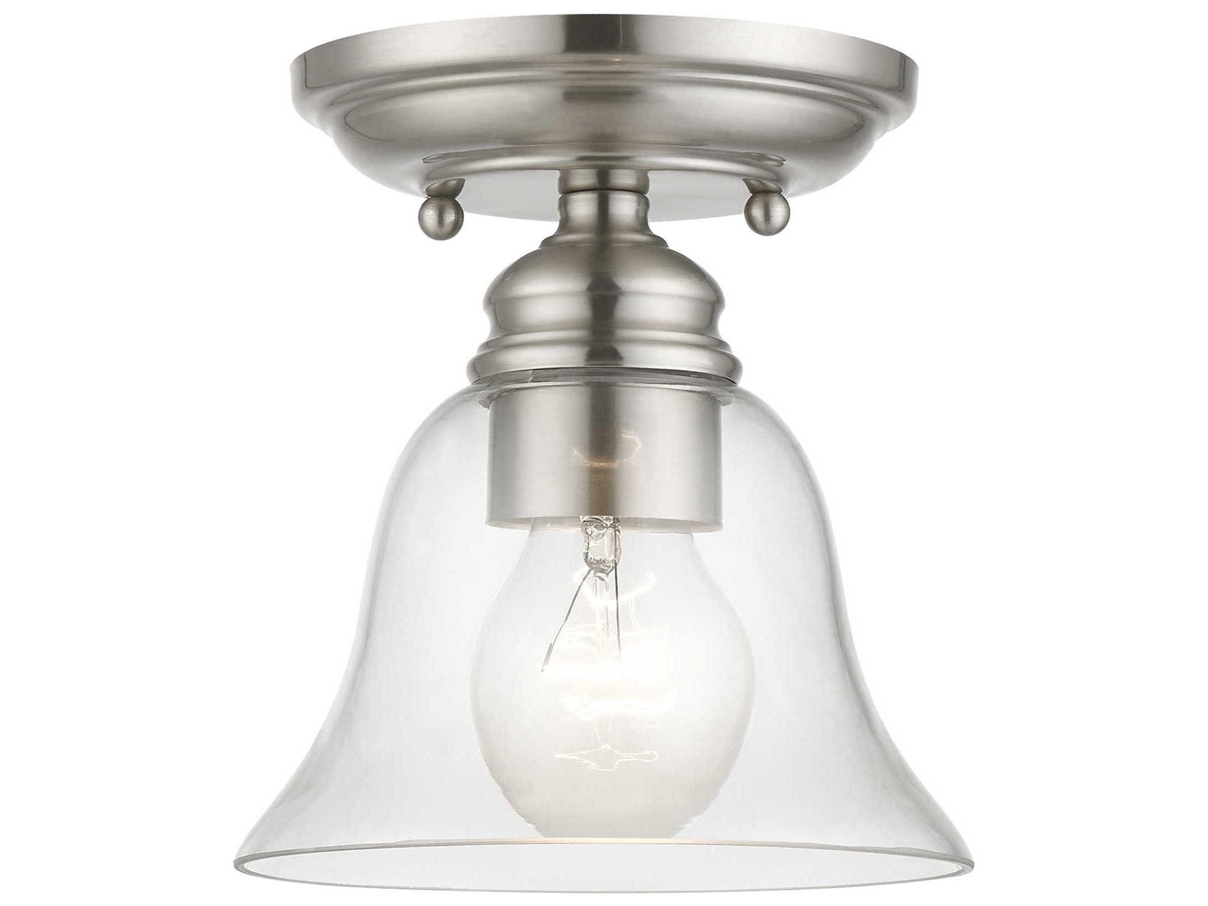 Livex Lighting Moreland 1-Light Brushed Nickel Glass Bell Semi Flush Mount