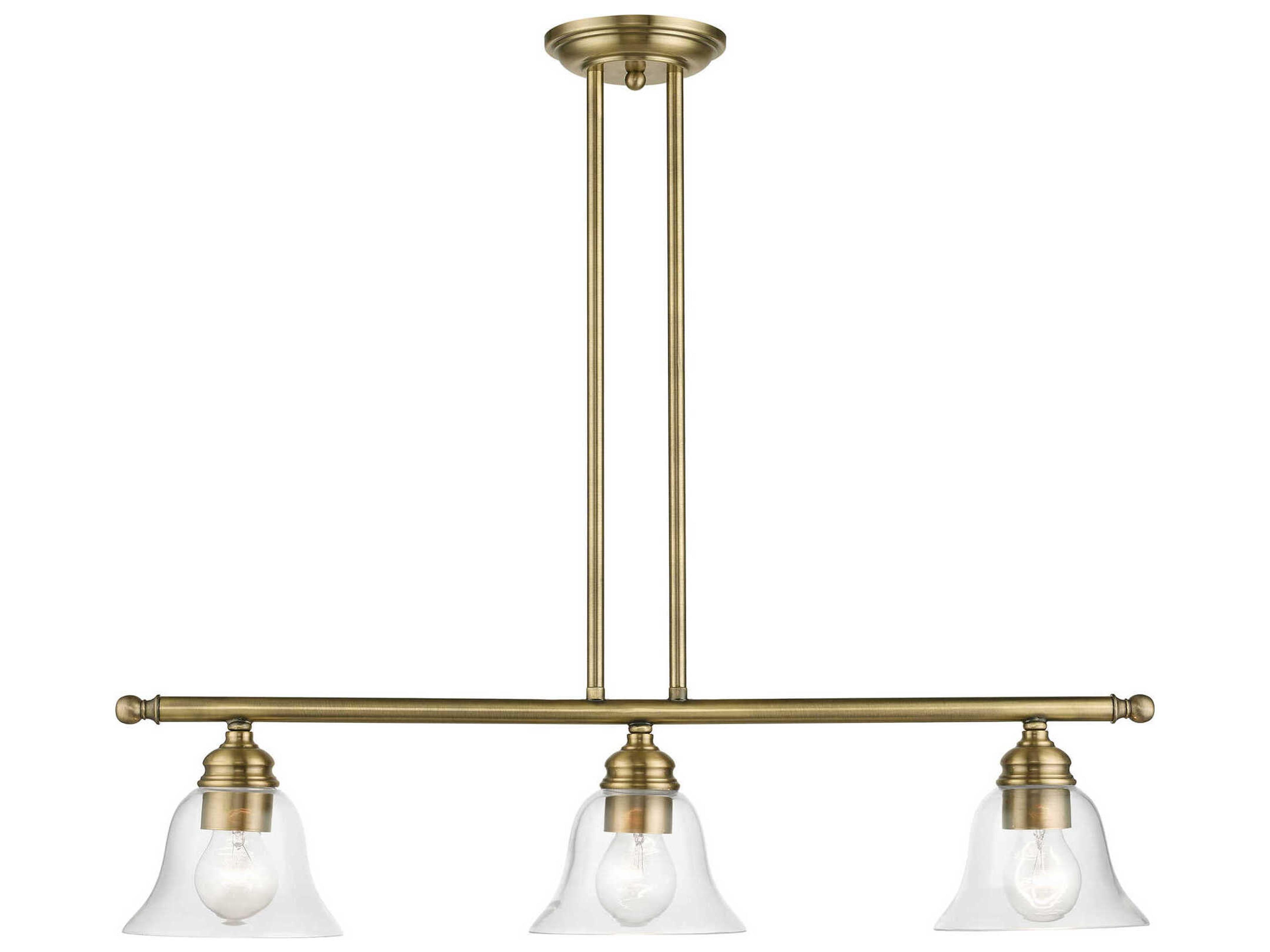 Livex Lighting Moreland 3-Light Antique Brass Glass Bell Linear Island Pendant