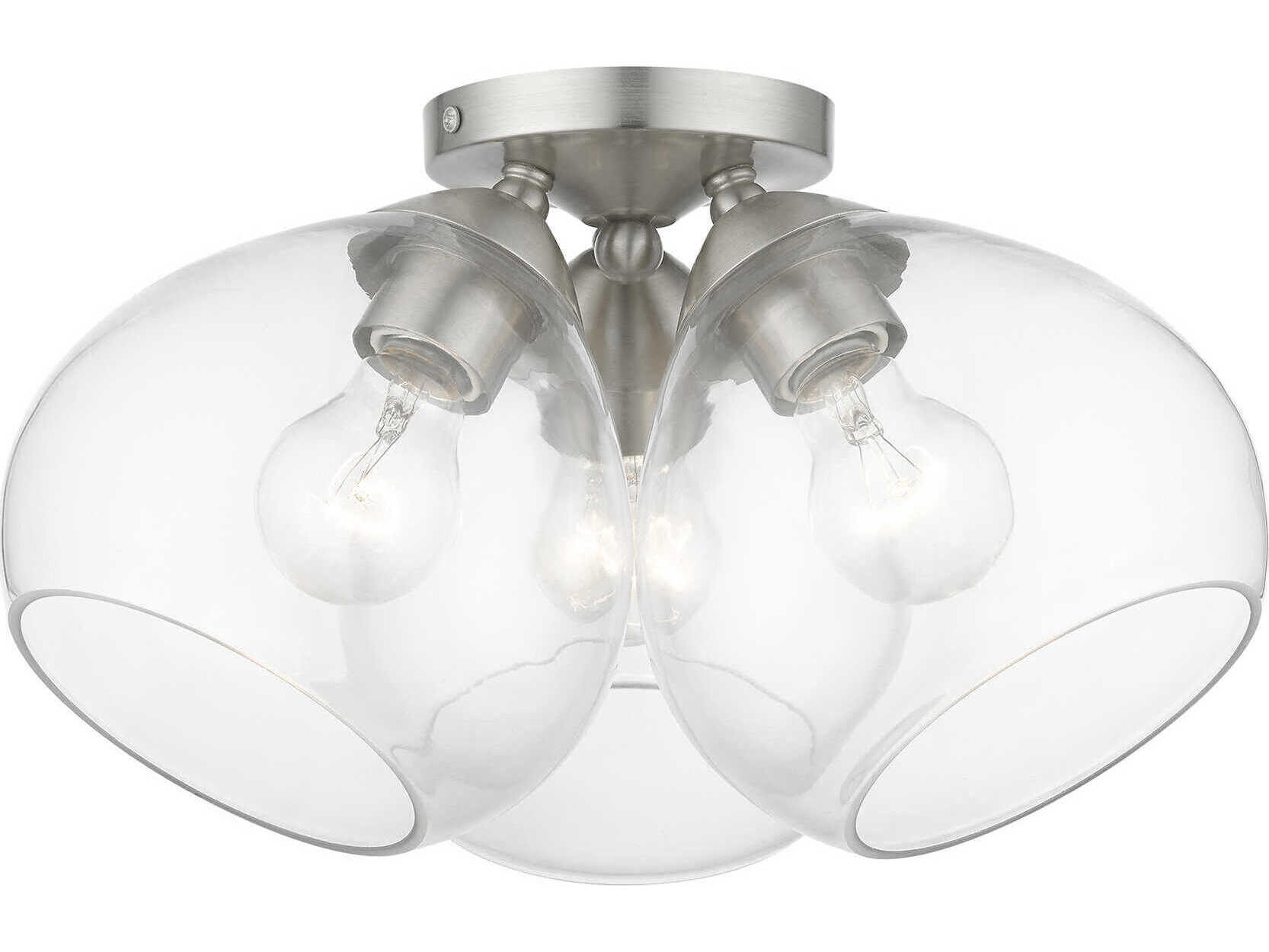 Livex Lighting Catania 3-Light Brushed Nickel Glass Bell Semi Flush Mount