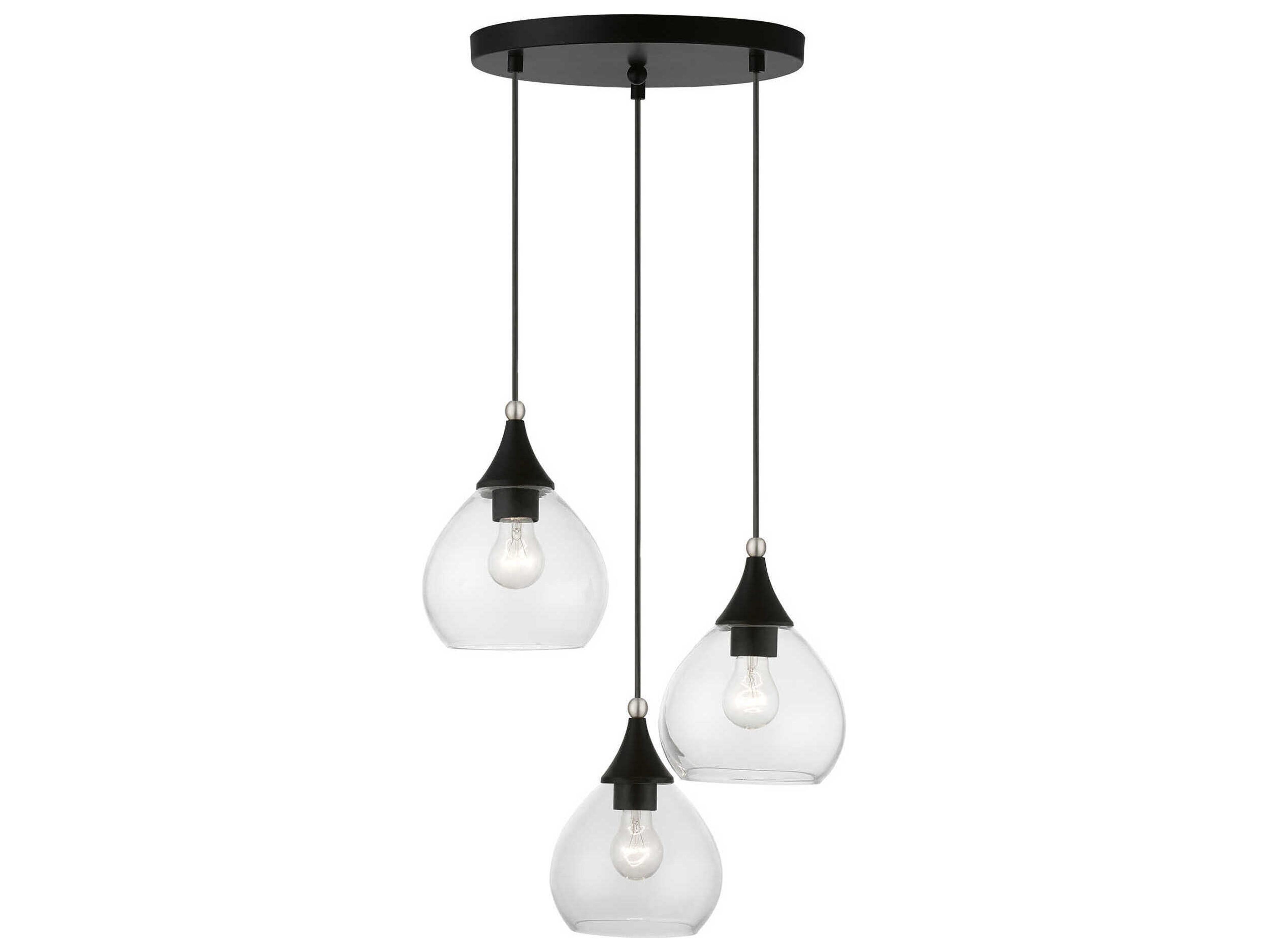 Livex Lighting Catania 3-Light Black Brushed Nickel Glass Bell Pendant