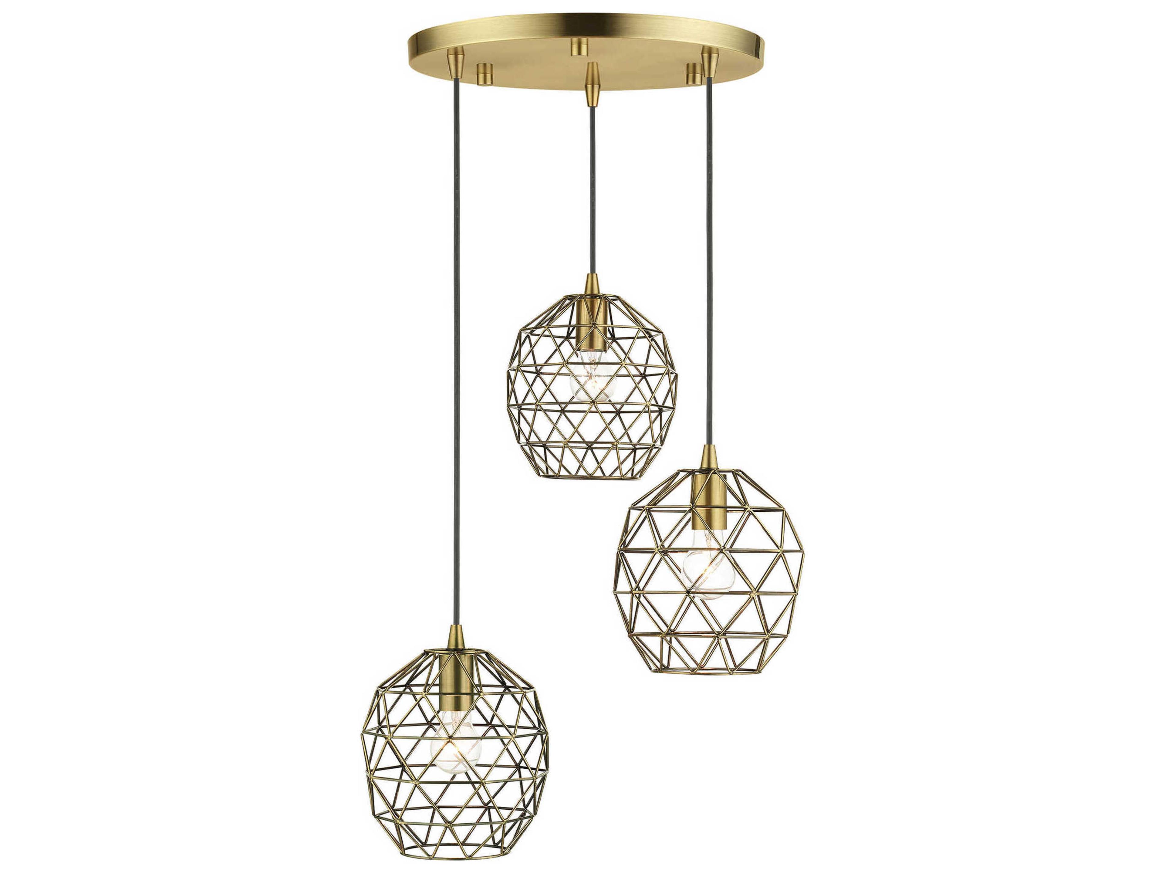 Livex Lighting Geometric 3-Light Antique Brass Bell Pendant