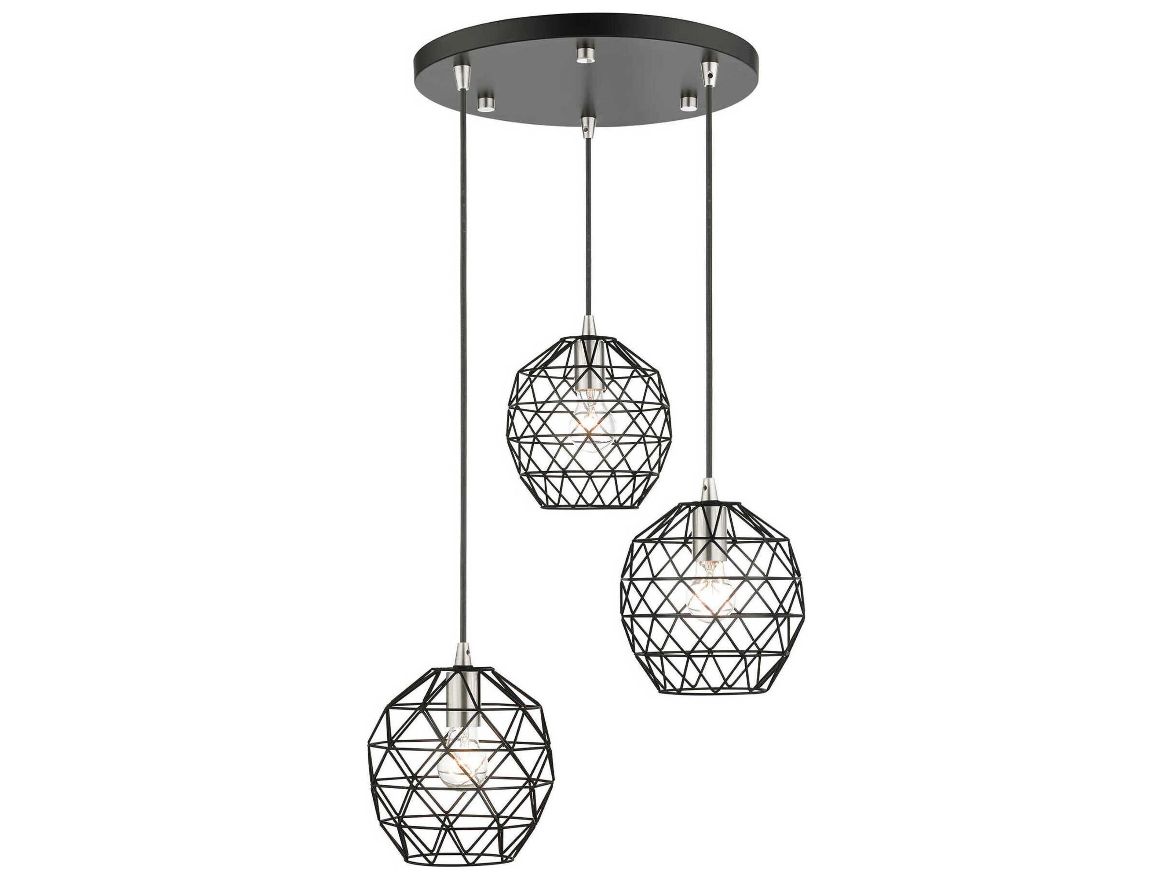 Livex Lighting Geometric 3-Light Black Bell Pendant