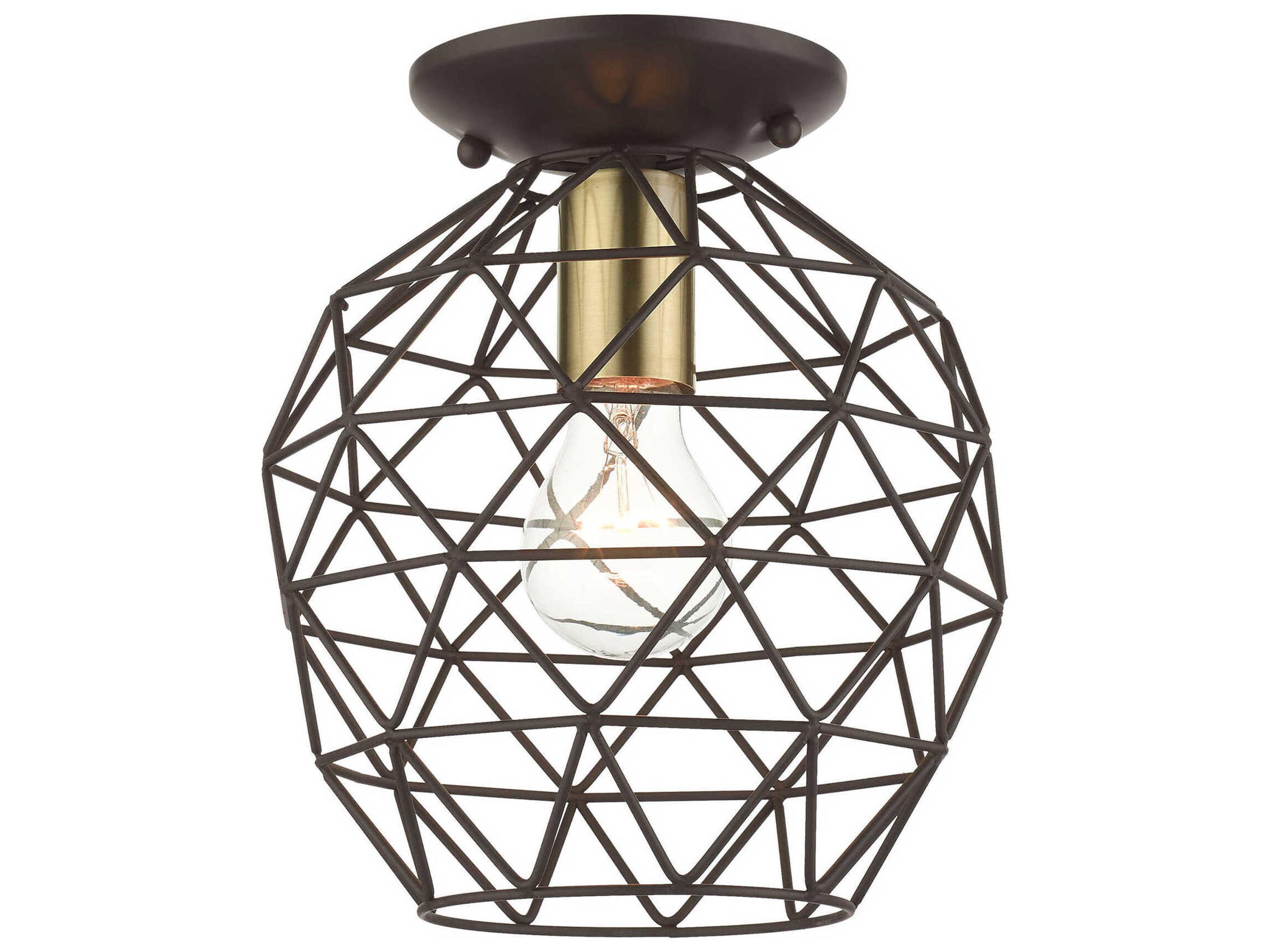 Livex Lighting Geometric 1-Light Bronze Bell Semi Flush Mount