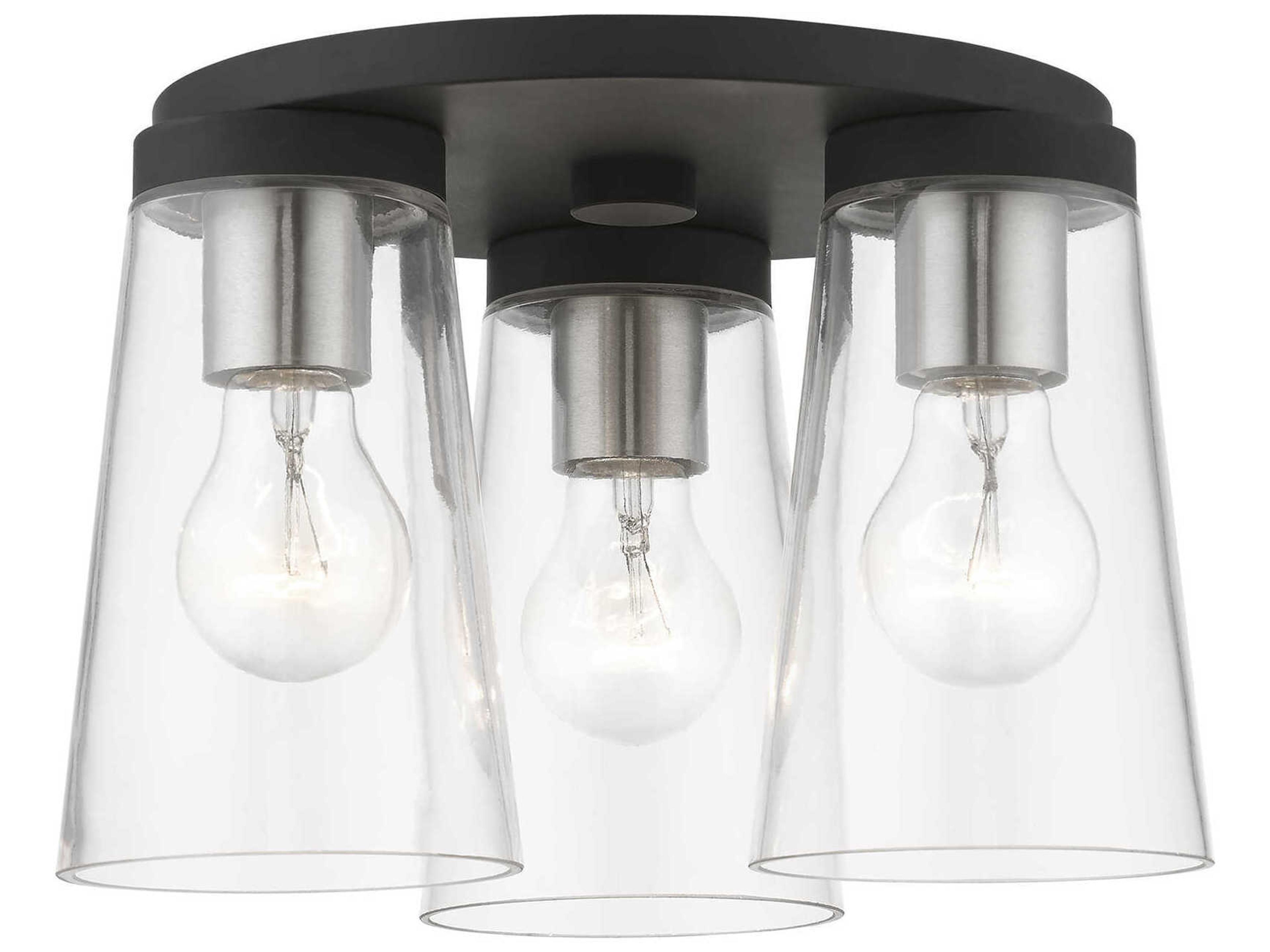 Livex Lighting Cityview 3-Light Black Brushed Nickel Glass Cylinder Flush Mount