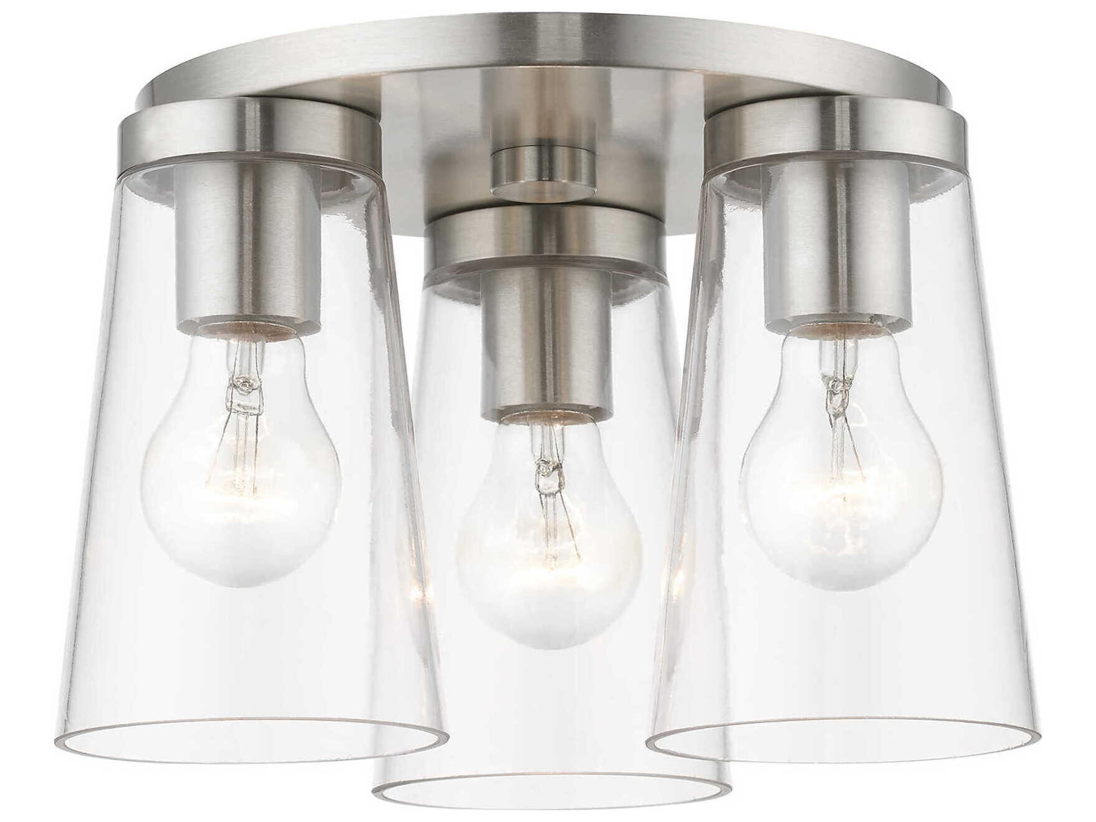Livex Lighting Cityview 3-Light Brushed Nickel Glass Cylinder Flush Mount